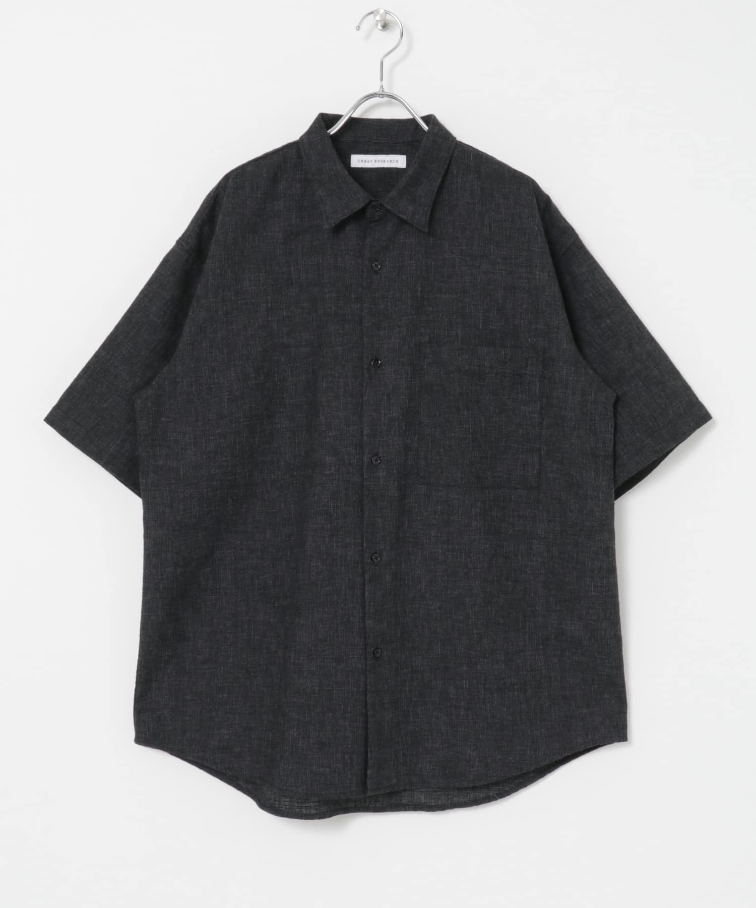 LINEN PIN HEAD SHORT-SLEEVE SHIRTS BLACK M