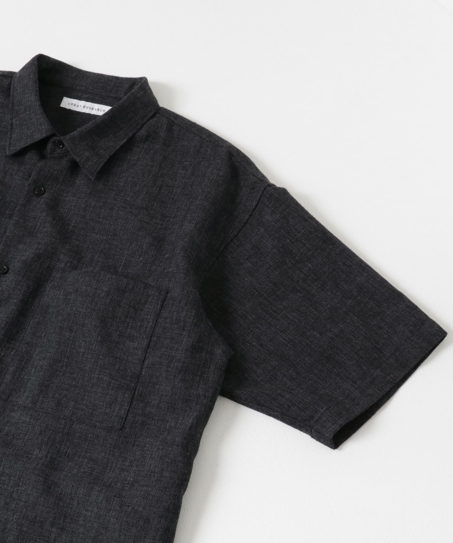 LINEN PIN HEAD SHORT-SLEEVE SHIRTS BLACK M
