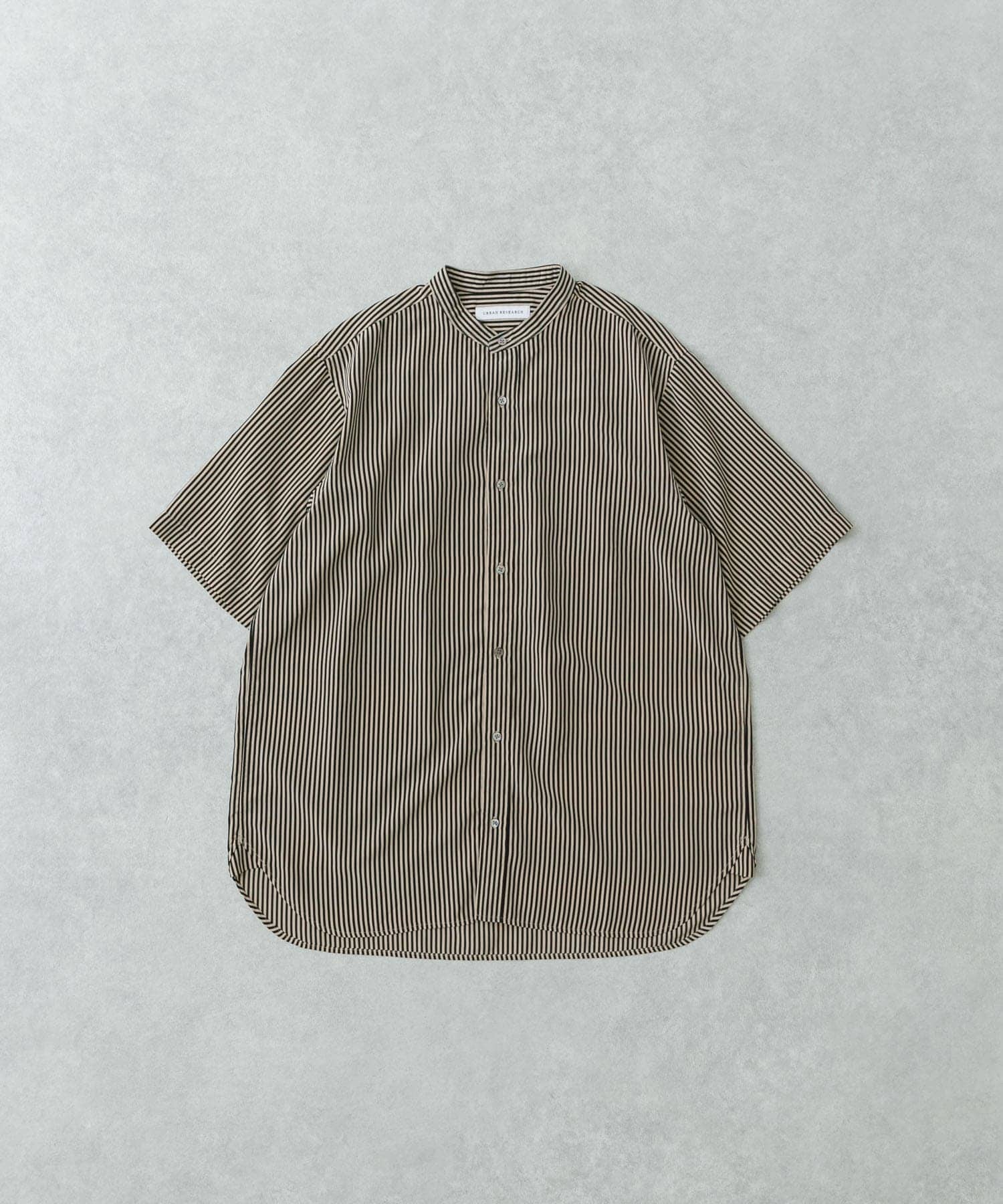 PRINT BAND COLLAR SHIRTS BLK×BEG L
