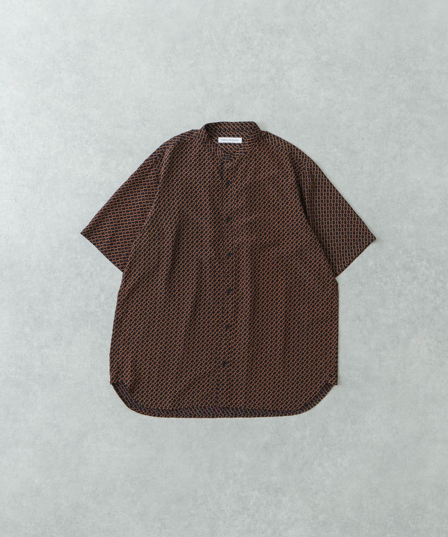 PRINT BAND COLLAR SHIRTS NVY×BRN L