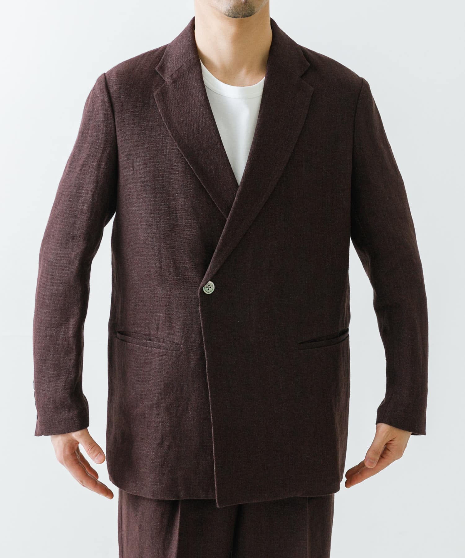 new basic　リネンセミダブルジャケット D.BROWN M