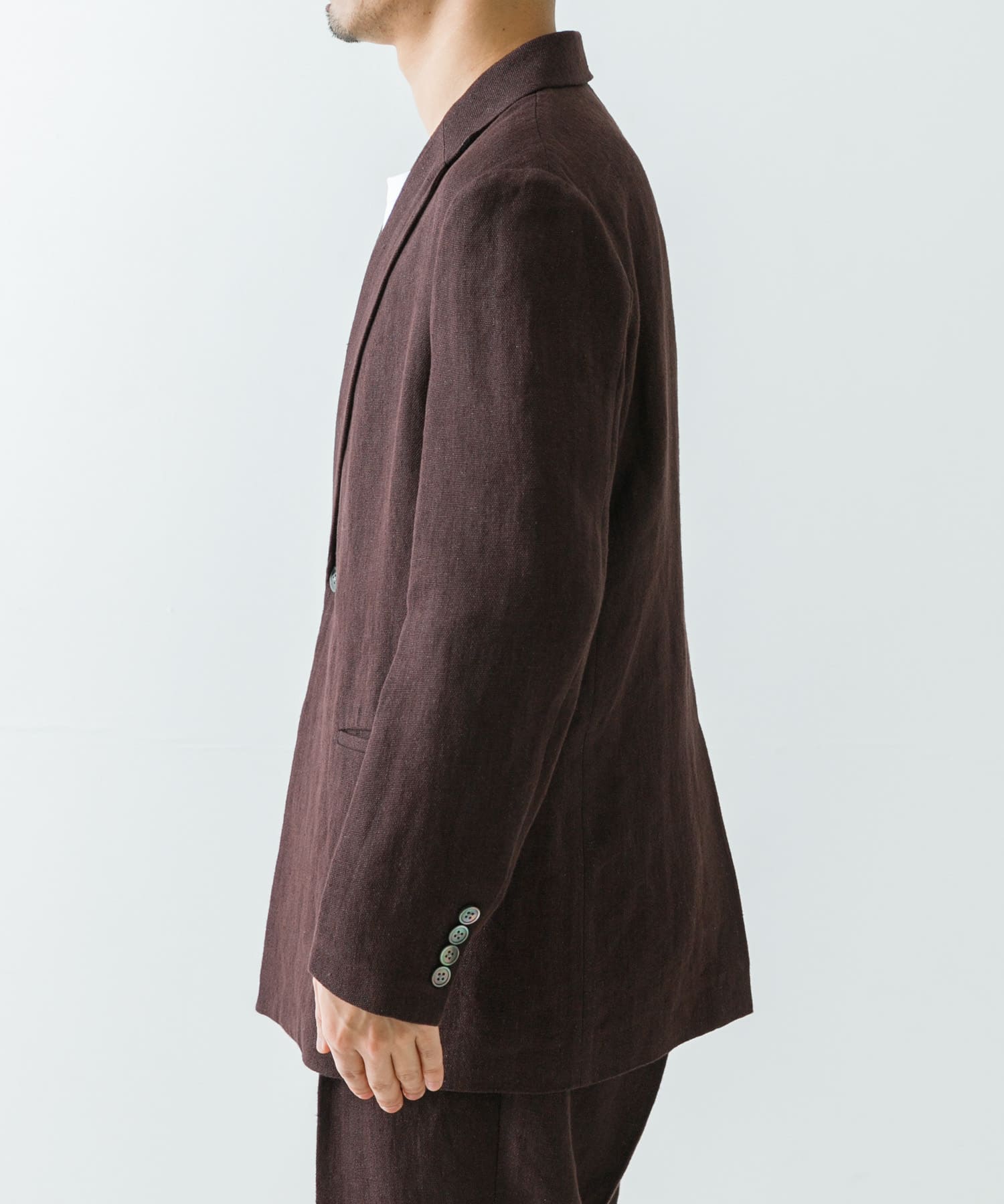 new basic　リネンセミダブルジャケット D.BROWN M