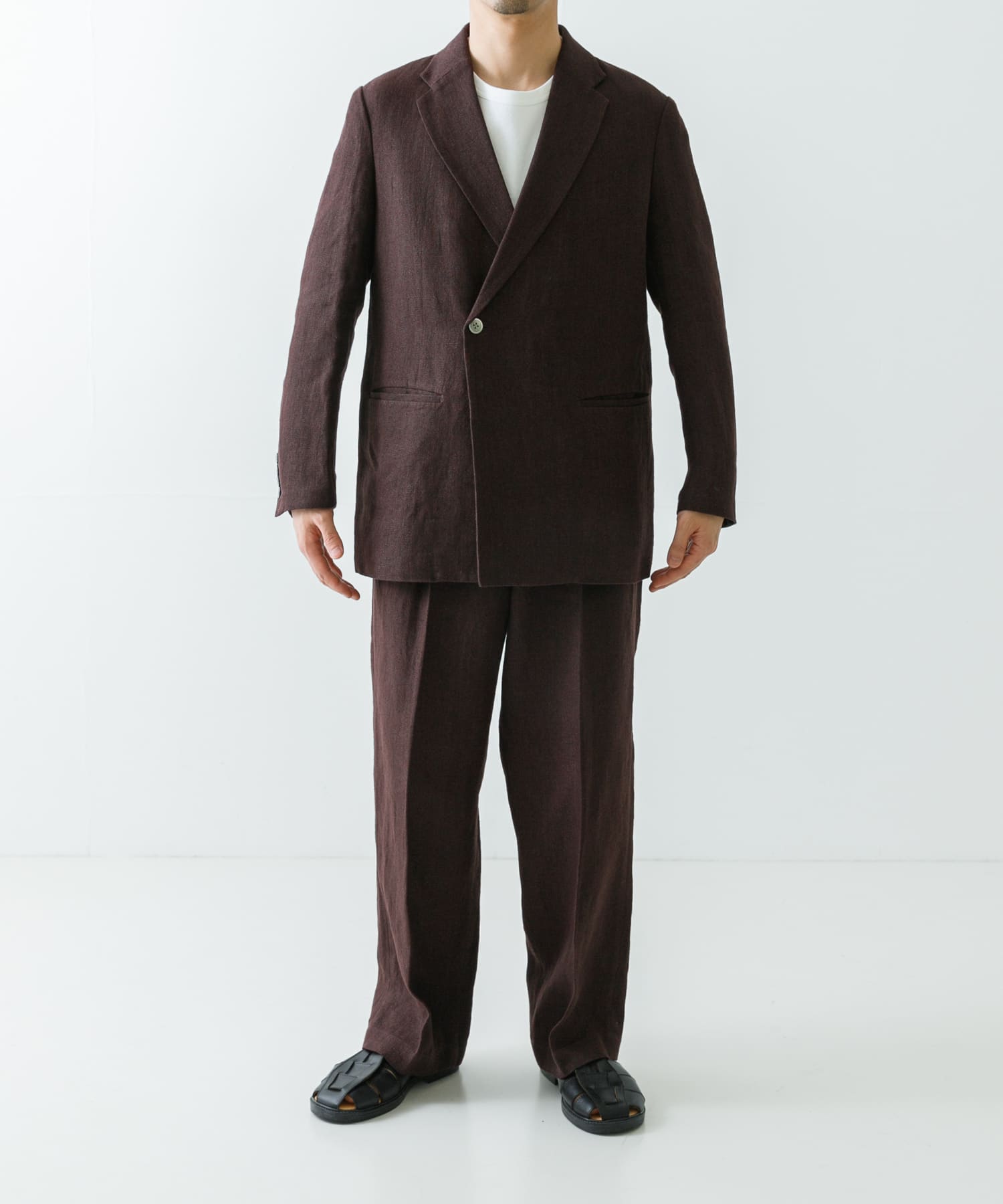 new basic　リネンセミダブルジャケット D.BROWN M