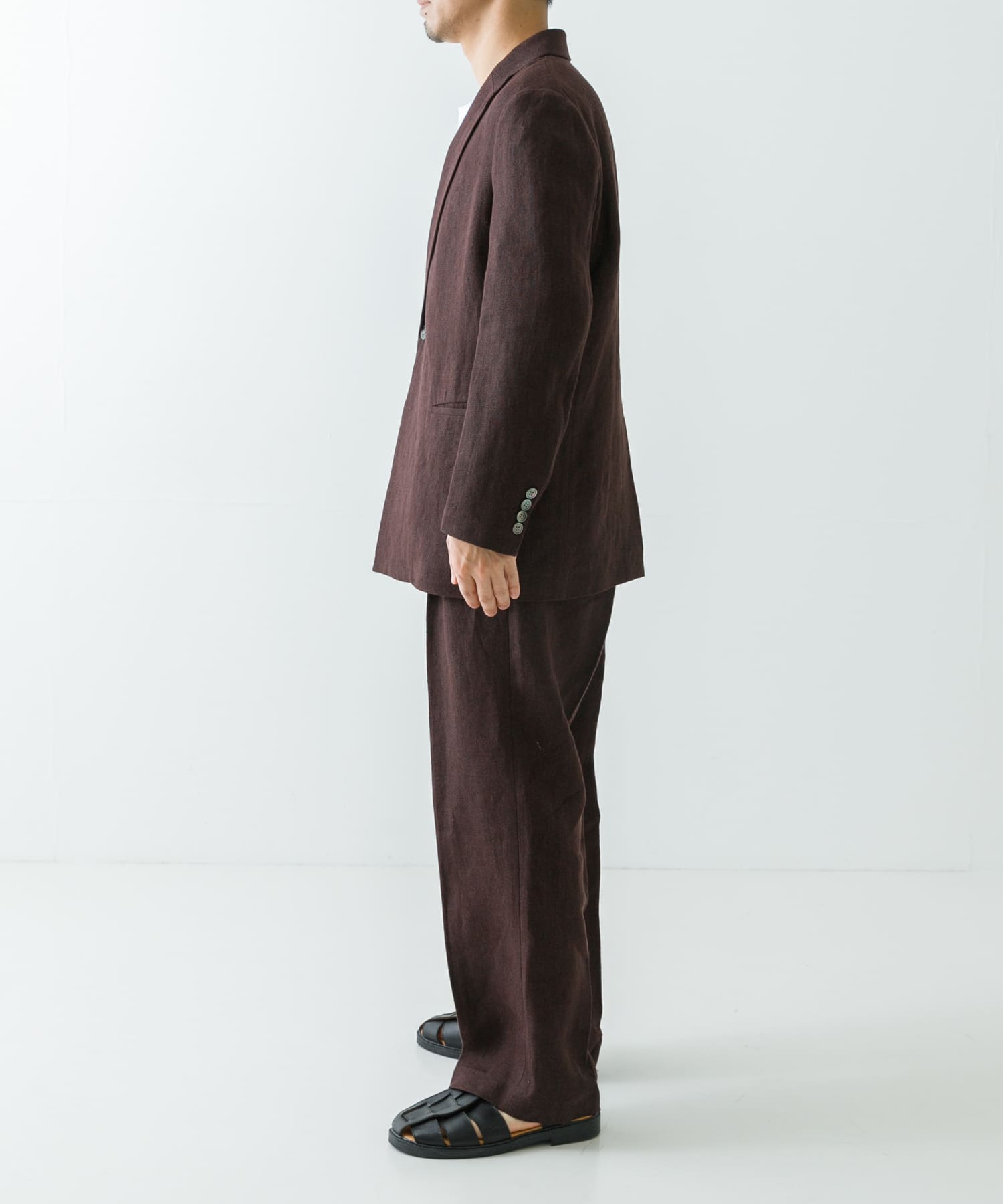 new basic　リネンセミダブルジャケット D.BROWN M