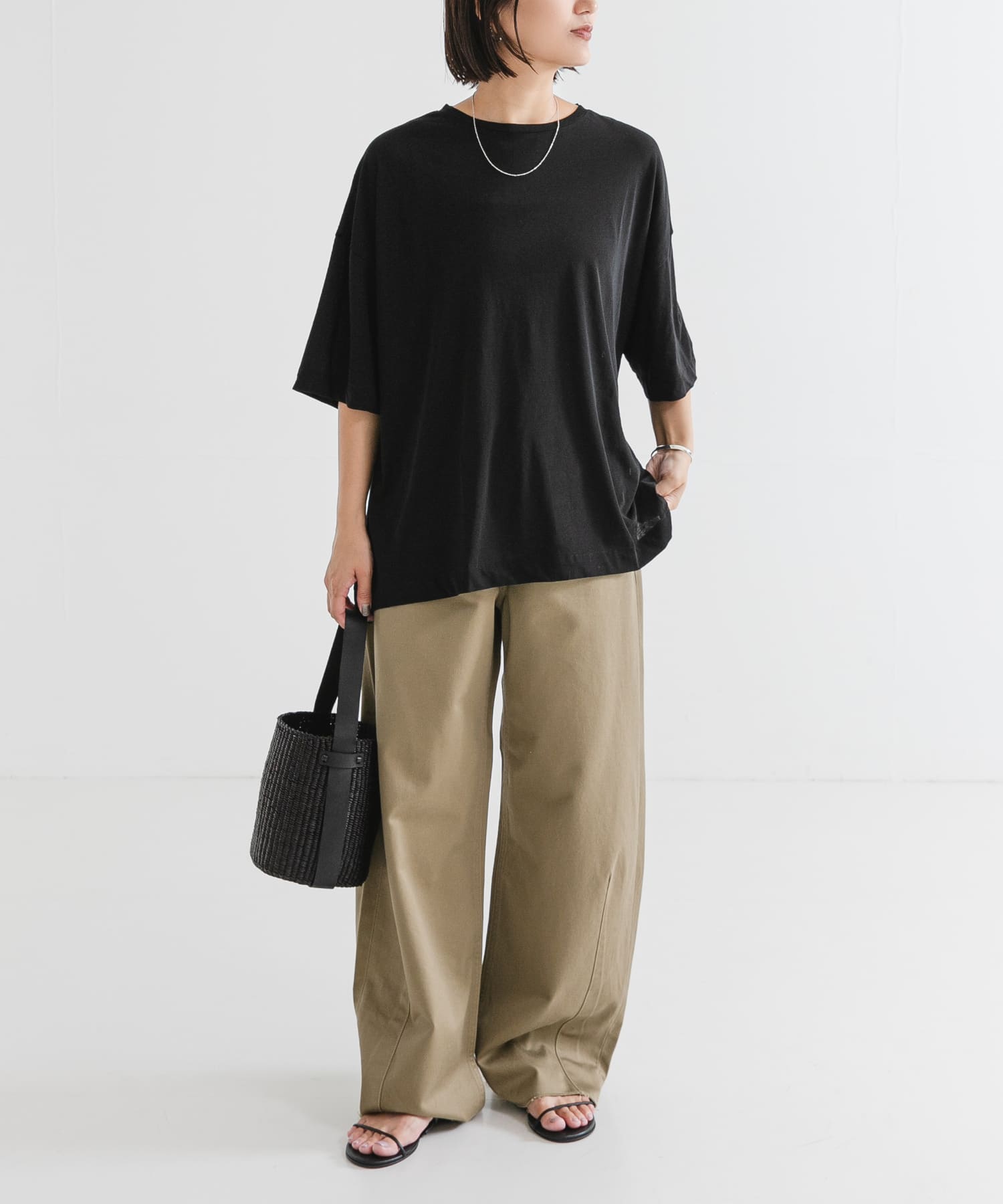 強撚天竺LOOSE Tシャツ BLACK FREE