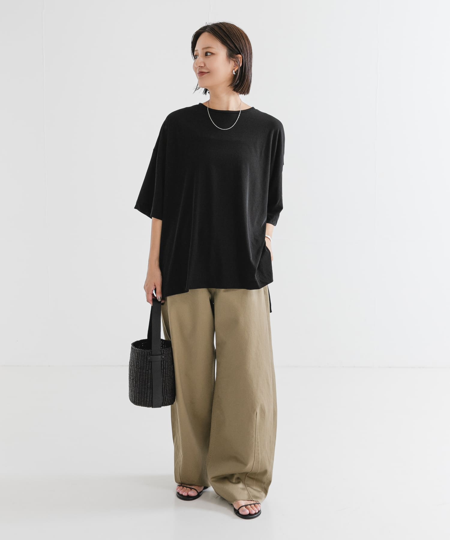 強撚天竺LOOSE Tシャツ BLACK FREE