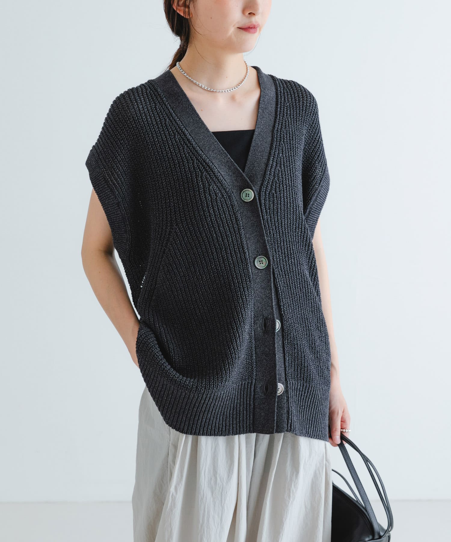 ペーパーヤーンチュニックニットベスト