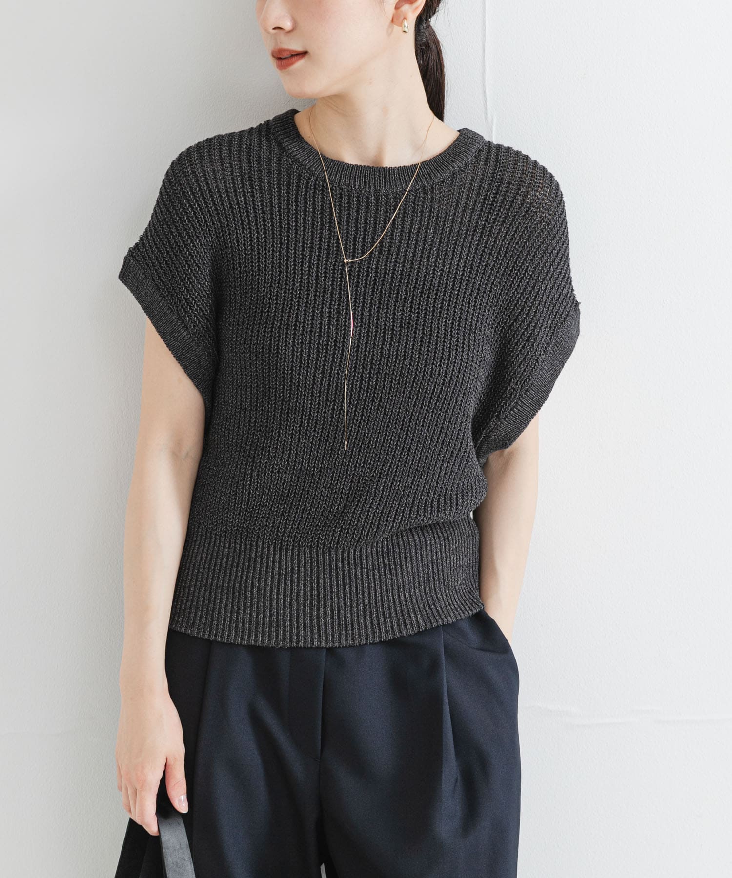 ペーパーヤーンフレンチスリーブニット