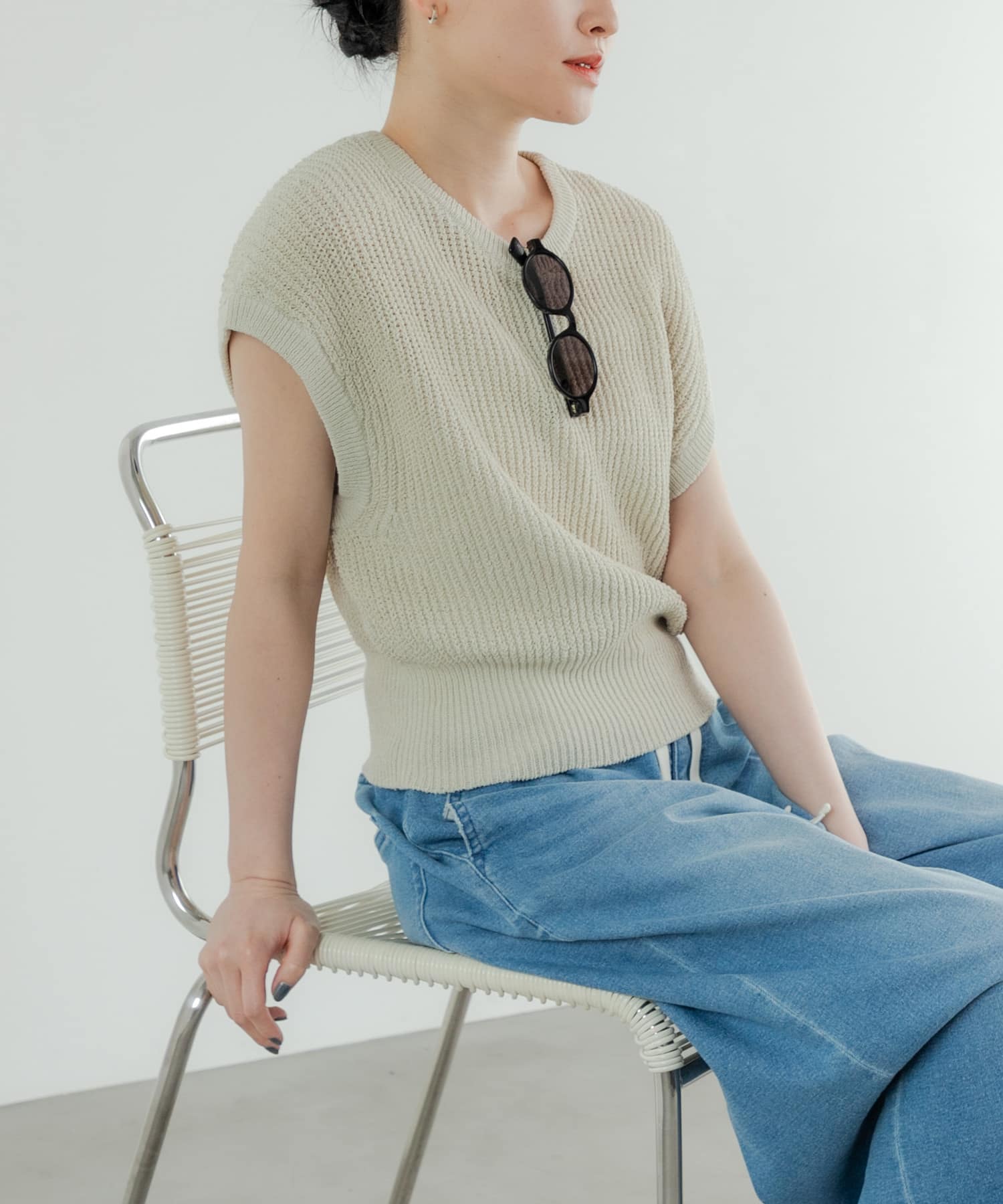 ペーパーヤーンフレンチスリーブニット