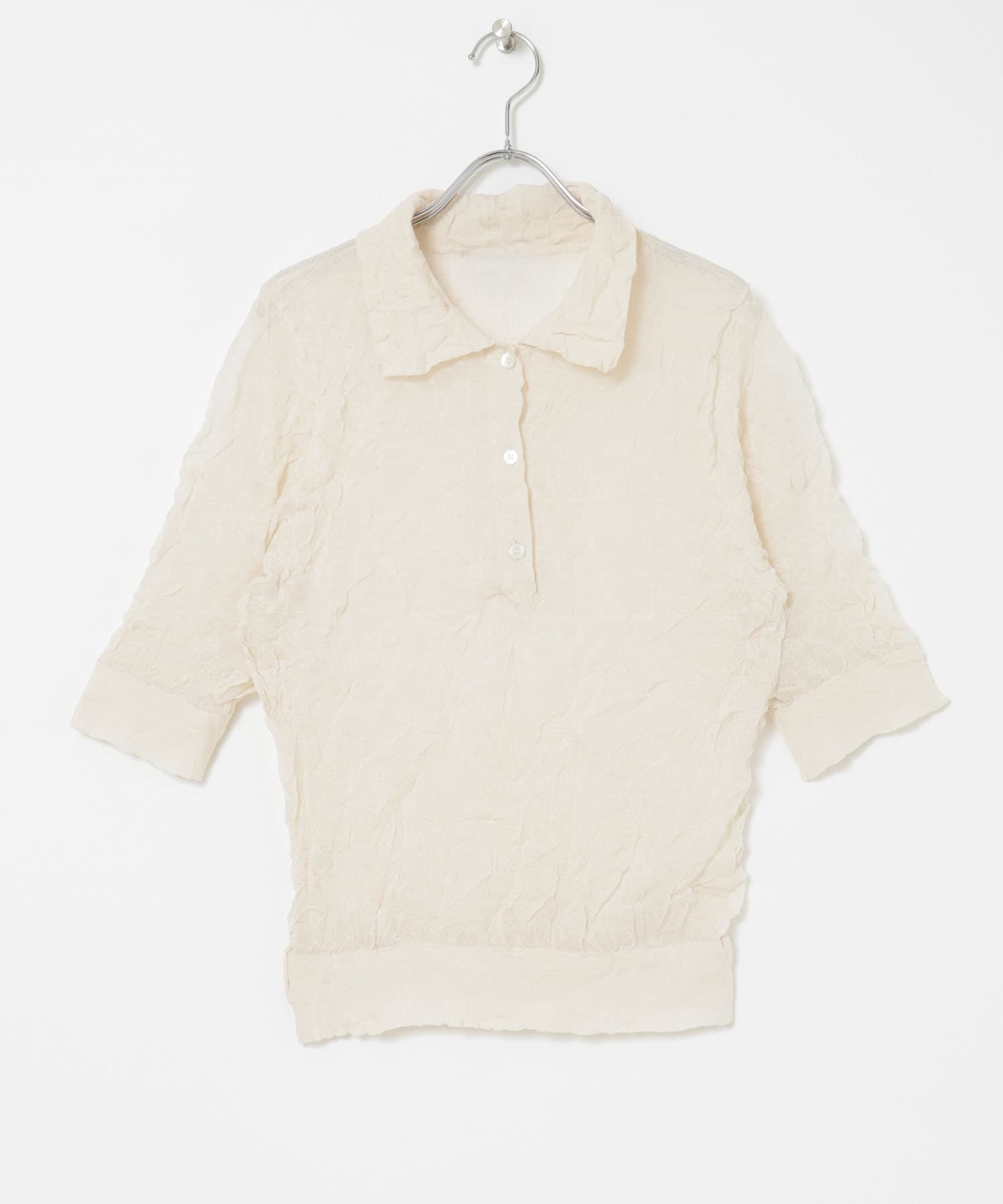 new basic　リネン混ワッシャーシャツカラーニット P.BEIGE FREE