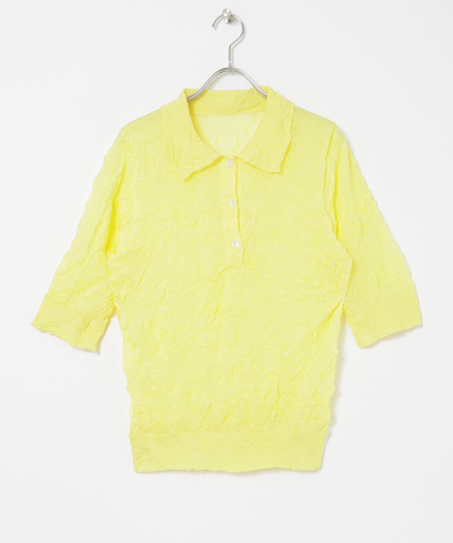 new basic　リネン混ワッシャーシャツカラーニット YELLOW FREE