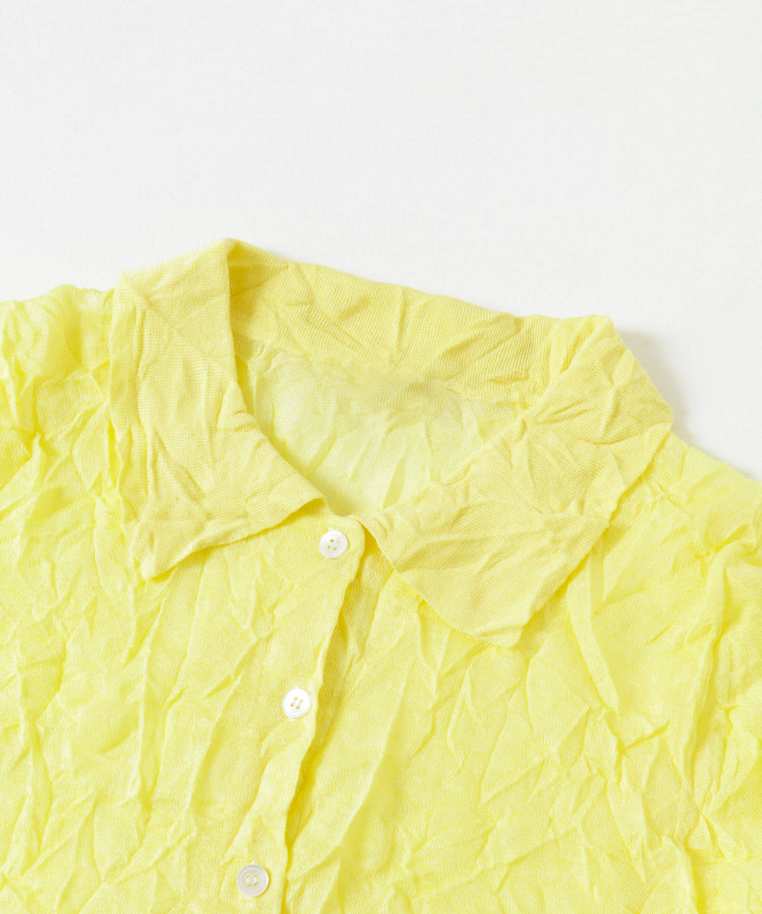 new basic　リネン混ワッシャーシャツカラーニット YELLOW FREE