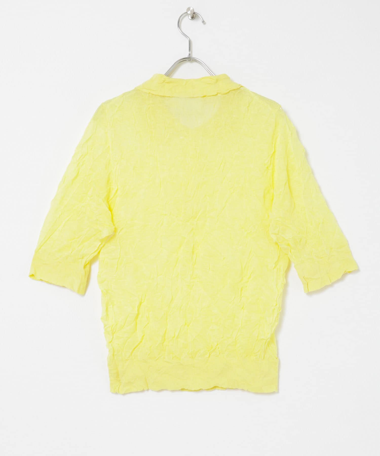 new basic　リネン混ワッシャーシャツカラーニット YELLOW FREE