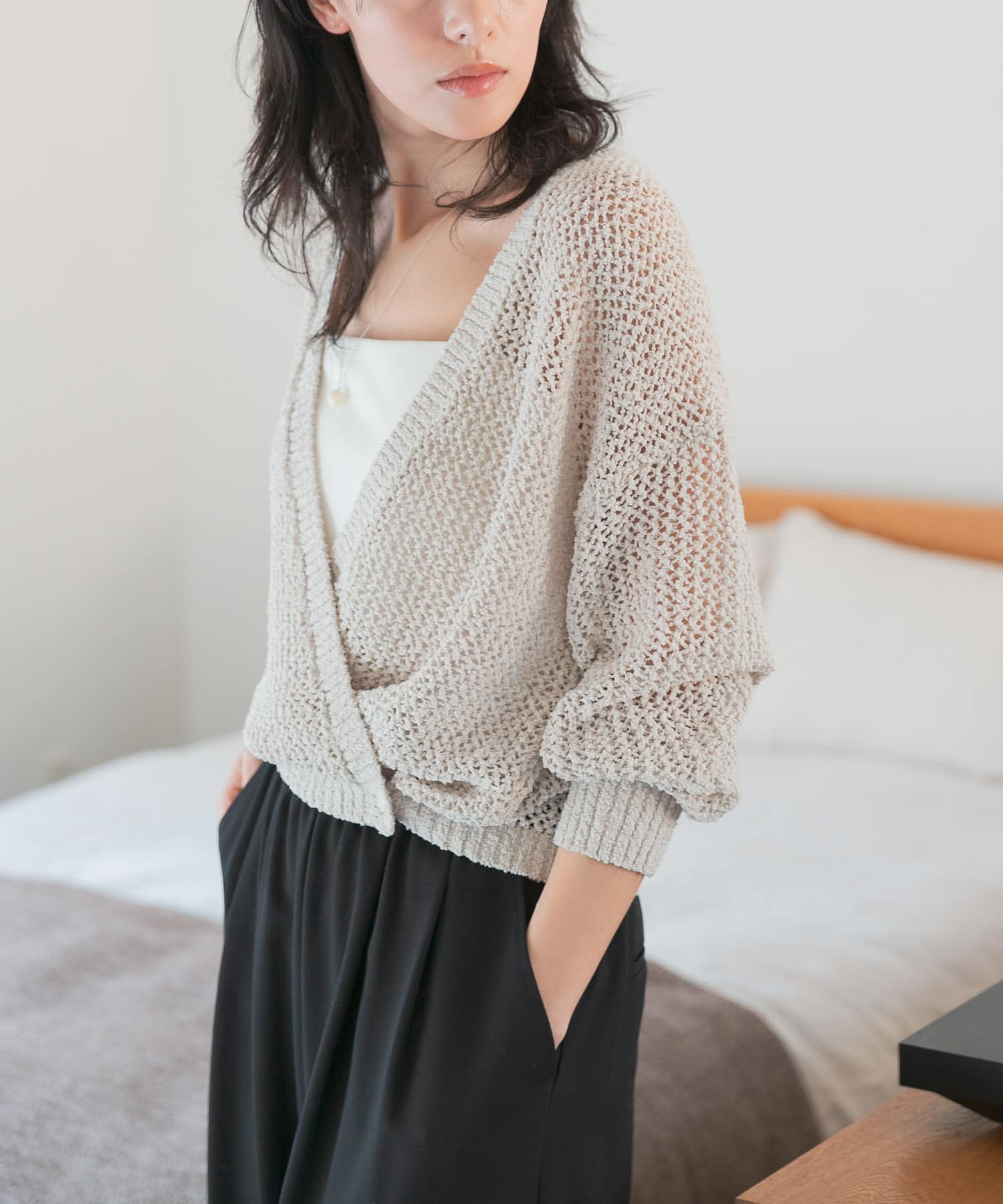 透かし柄2WAYニットカーディガン