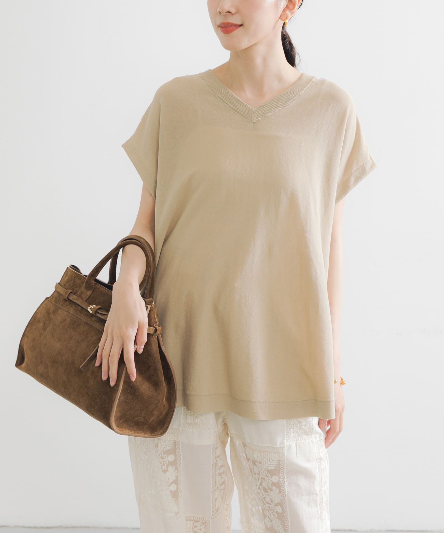 『UVカット』2WAYフレンチスリーブニット BEIGE FREE