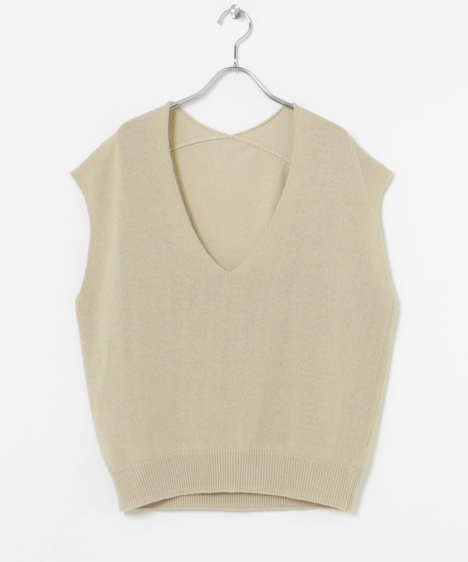 リネンコットンVネックニットベスト BEIGE FREE