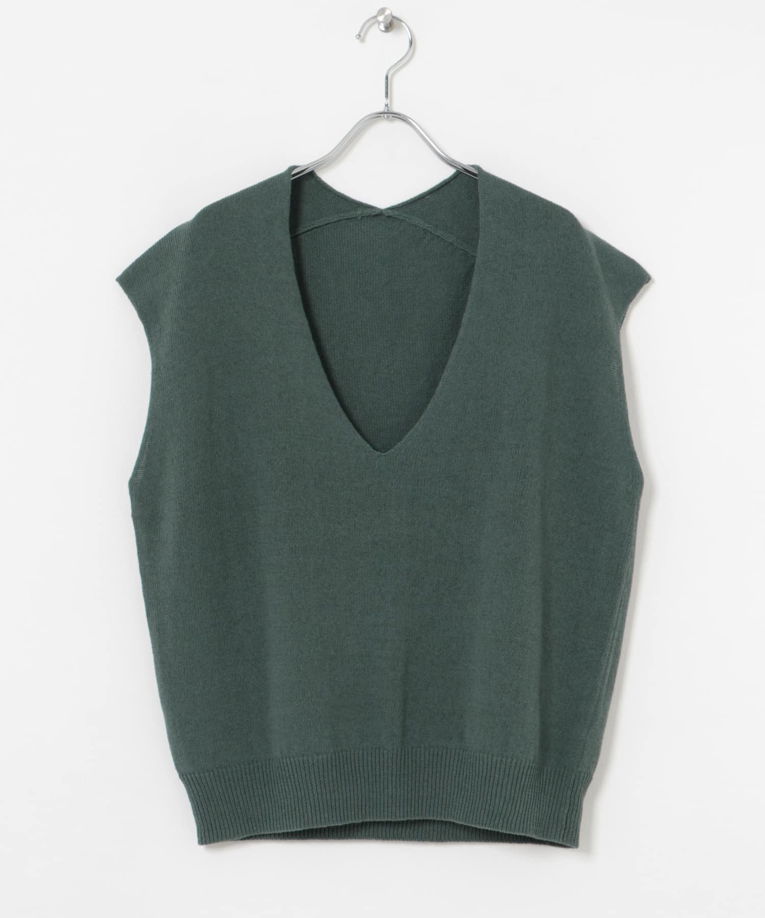 リネンコットンVネックニットベスト BLUE GRAY FREE