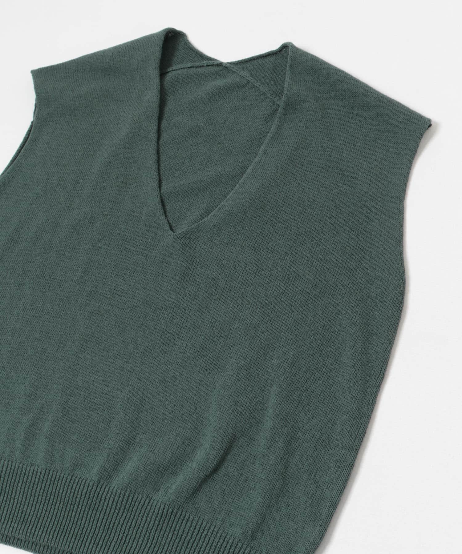 リネンコットンVネックニットベスト BLUE GRAY FREE