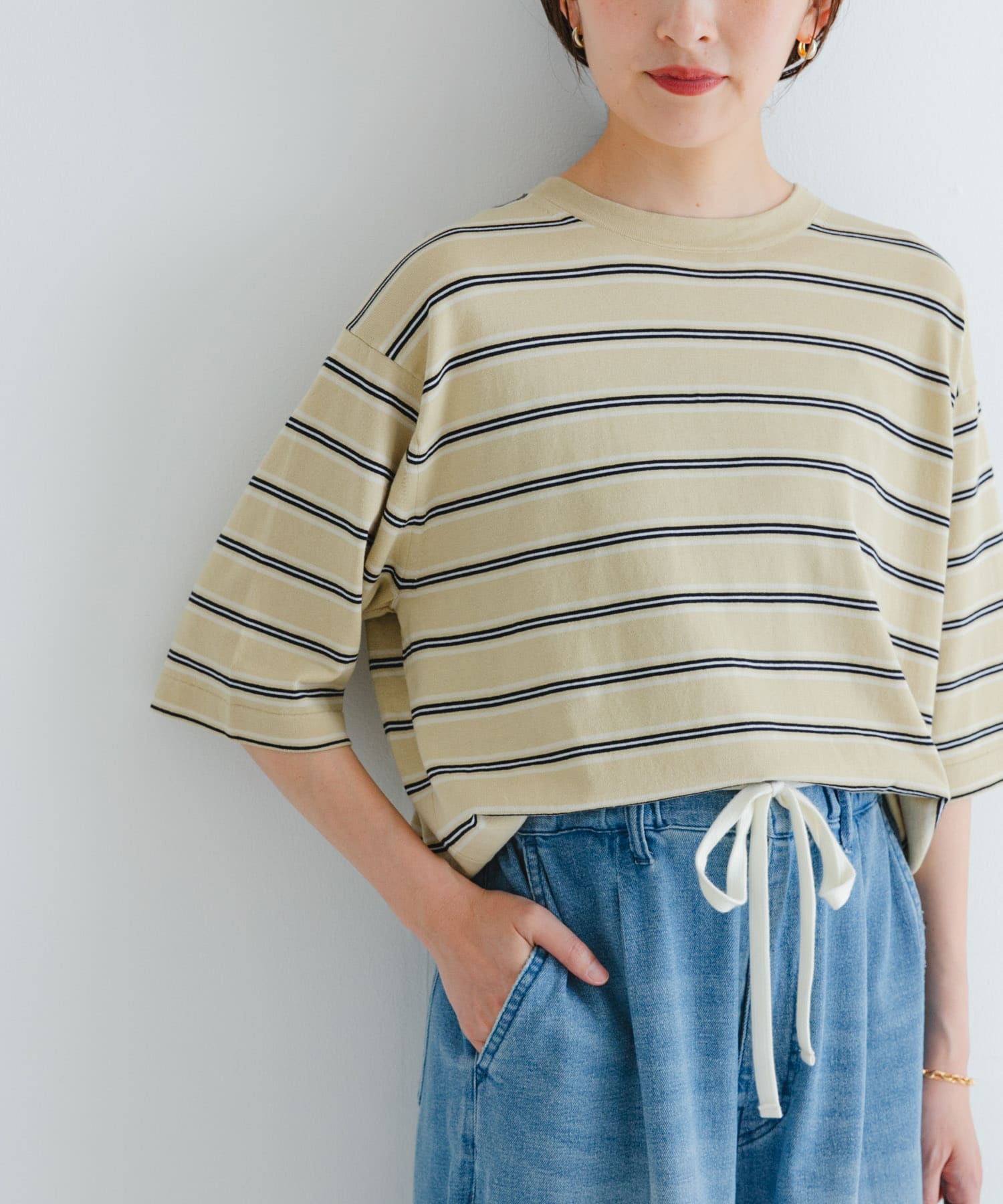 new basic　マルチボーダーニットTシャツ