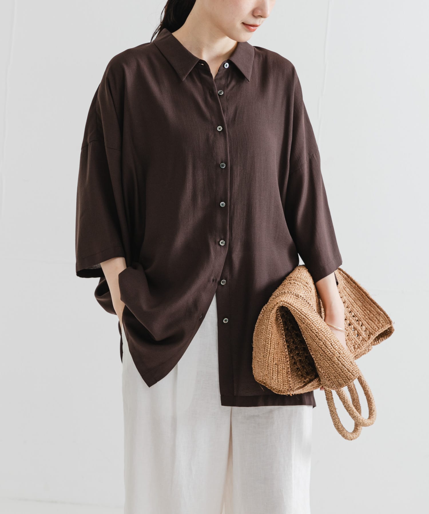 ハーフスリーブシアーワイドシャツ