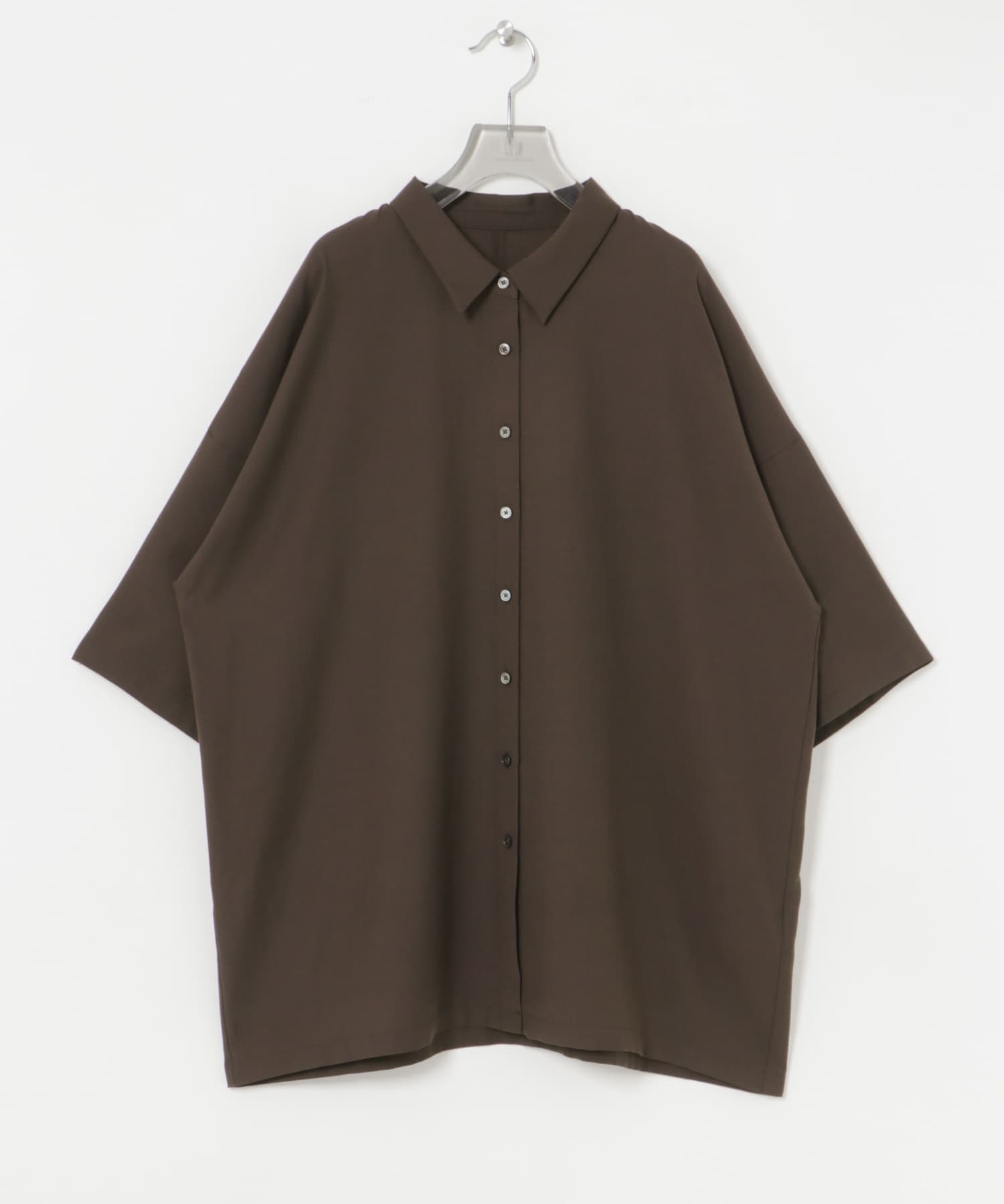 ハーフスリーブシアーワイドシャツ BROWN FREE