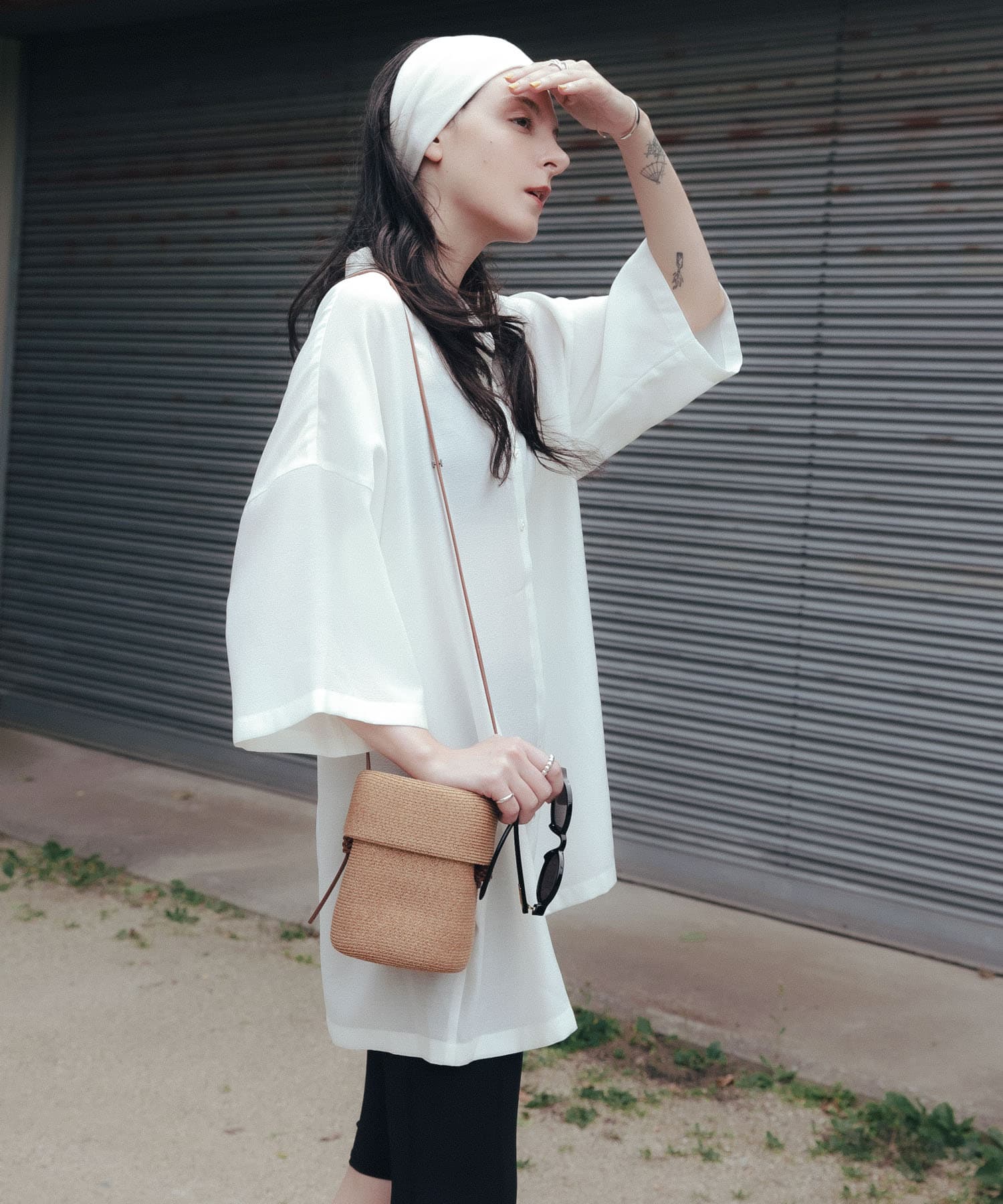 ハーフスリーブシアーワイドシャツ OFF FREE