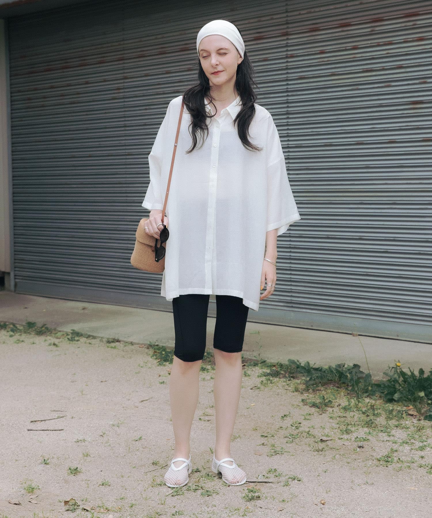 ハーフスリーブシアーワイドシャツ OFF FREE