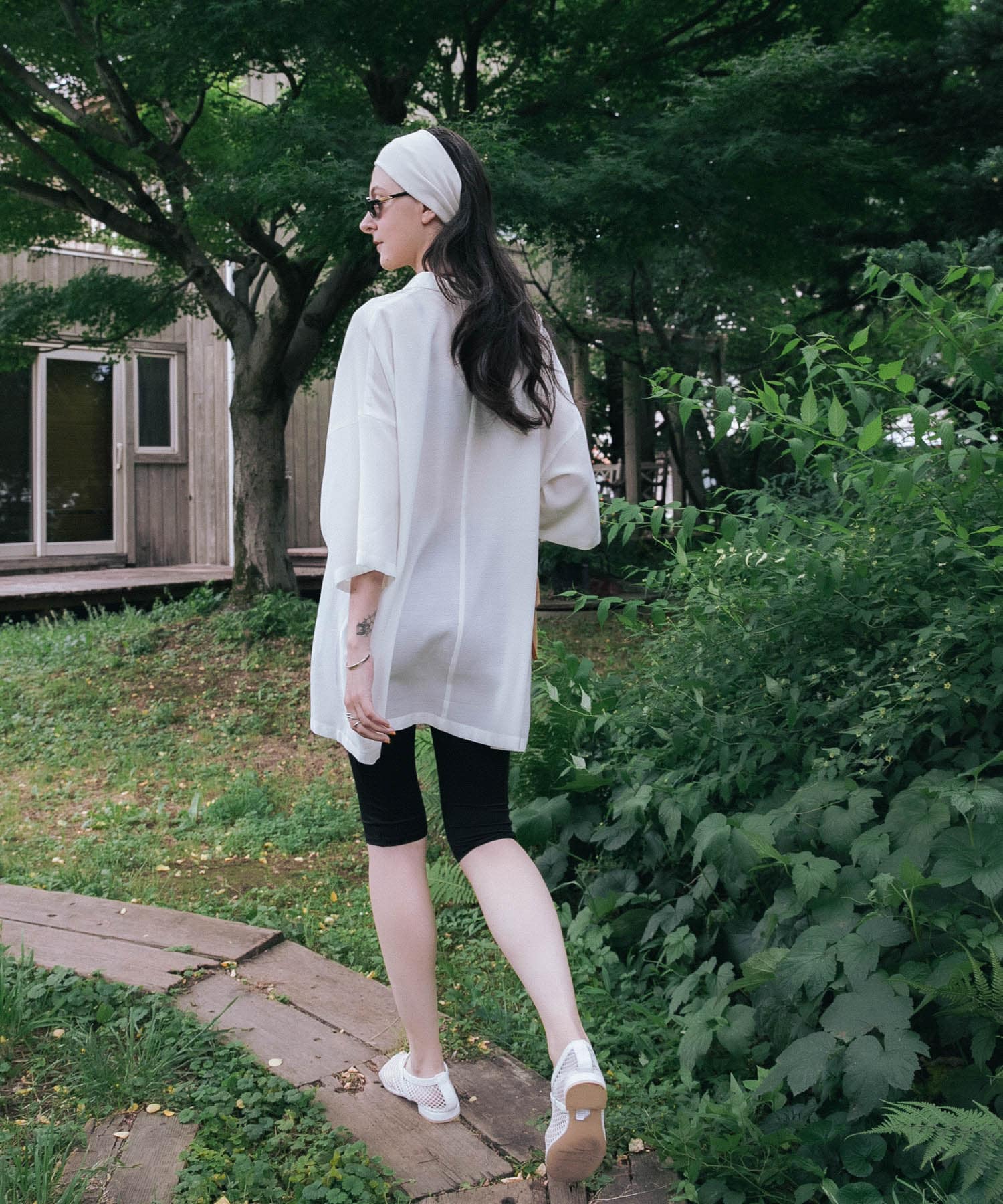 ハーフスリーブシアーワイドシャツ OFF FREE