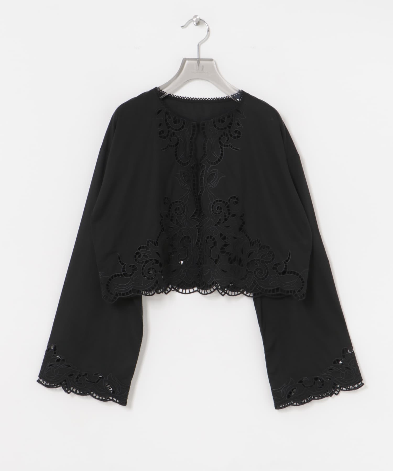 カットワークレース刺繍ブラウス BLACK FREE