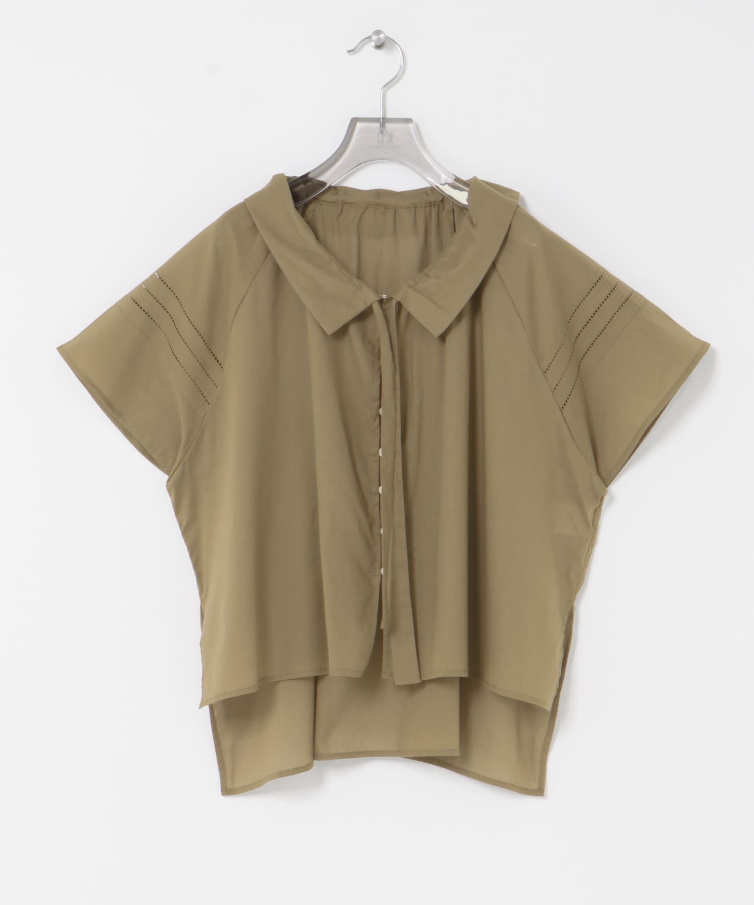 ハーフスリーブフリルカラーブラウス KHAKIBEIGE FREE
