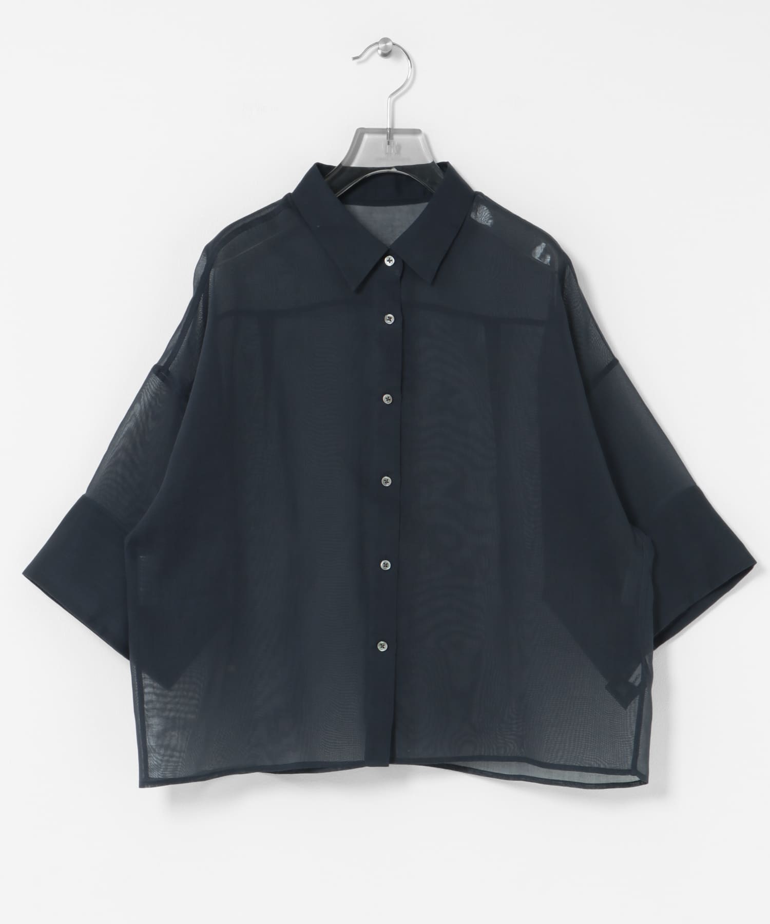 シアーワイドスリーブ半袖シャツ NAVY FREE