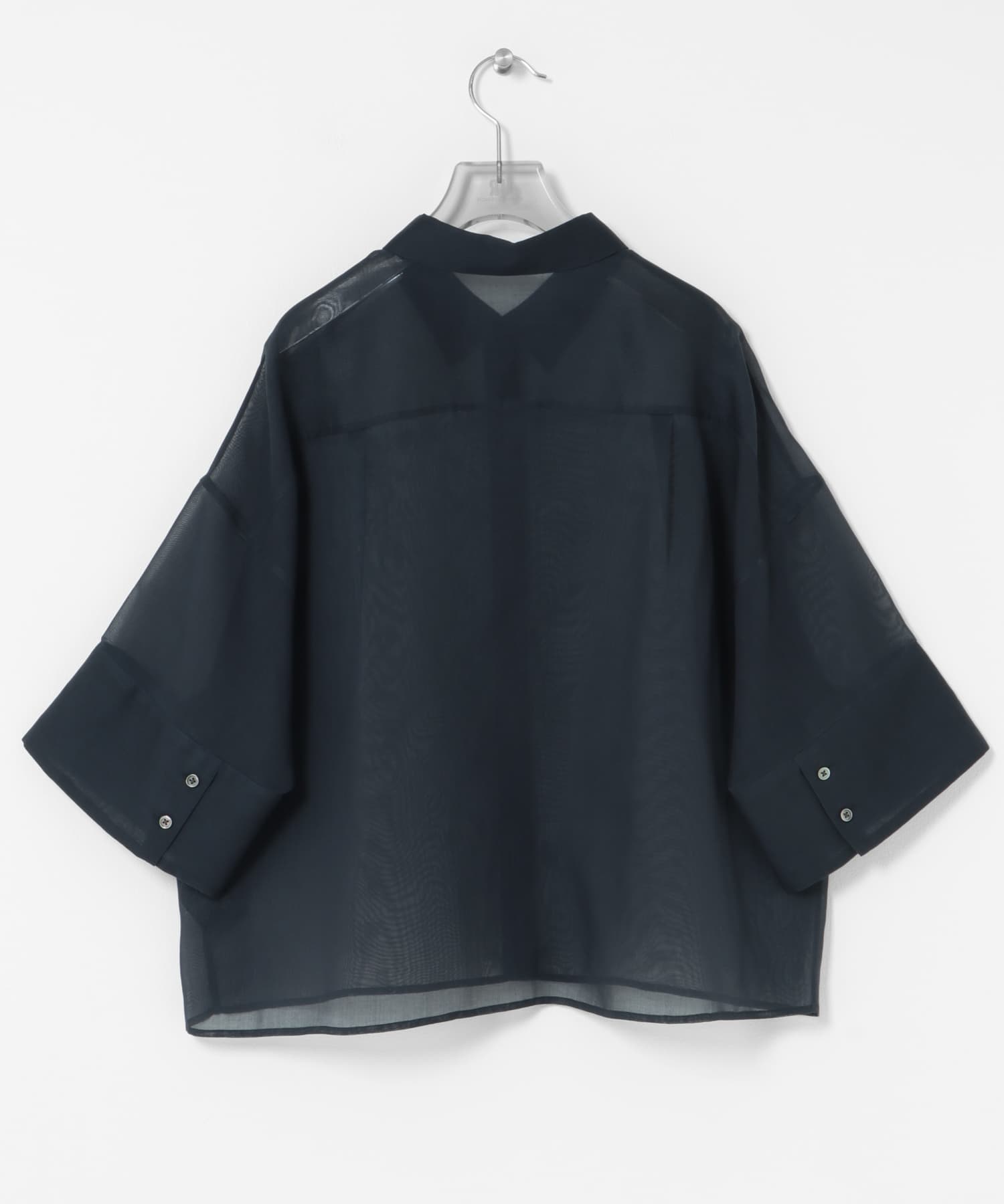 シアーワイドスリーブ半袖シャツ NAVY FREE