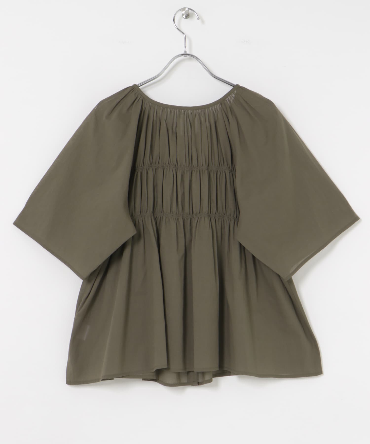 コットンボイルシャーリングブラウス KHAKI FREE