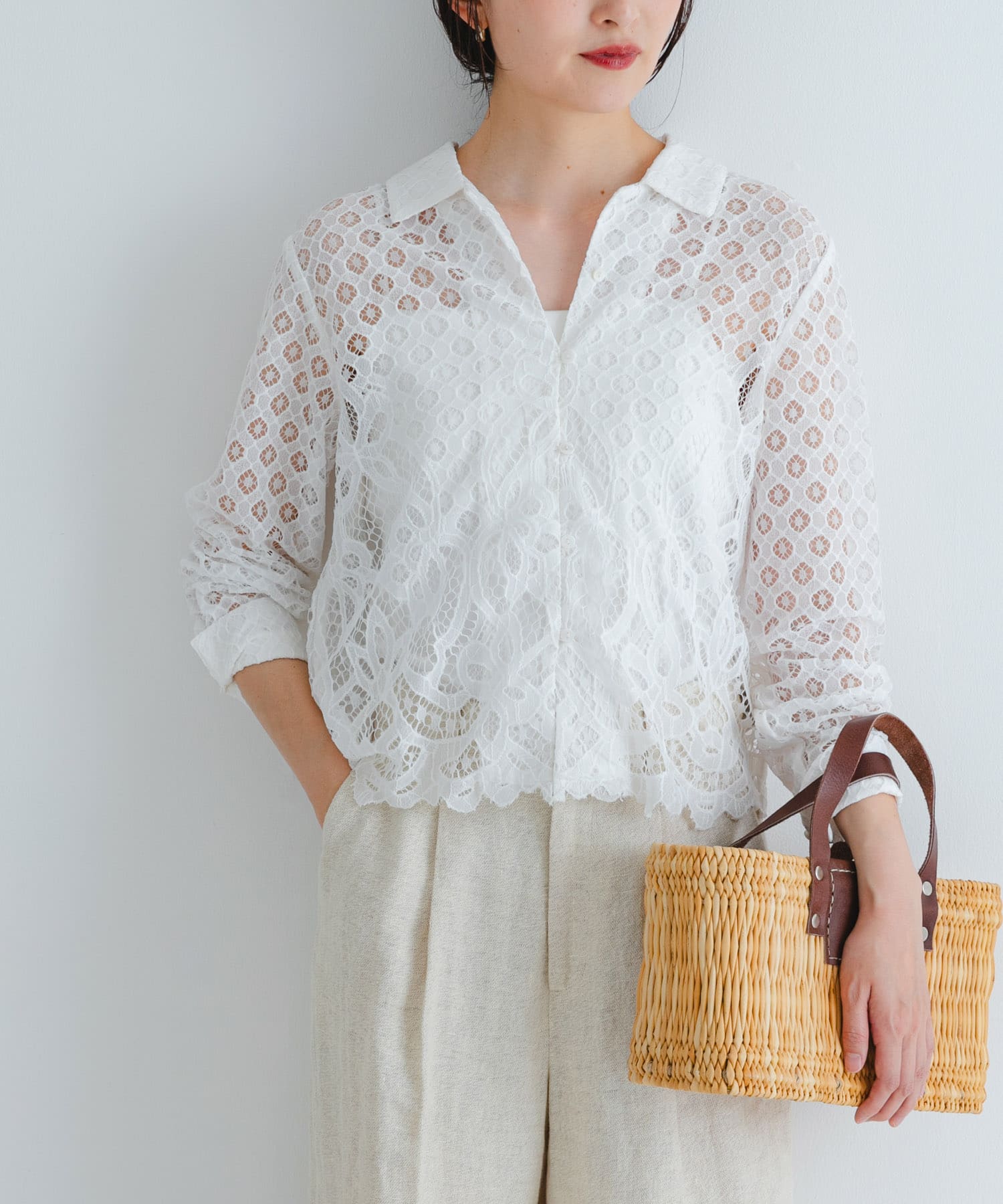 インドレースオープンカラーシャツ