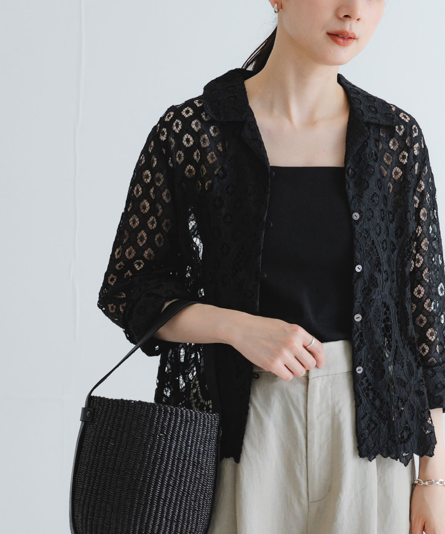 インドレースオープンカラーシャツ