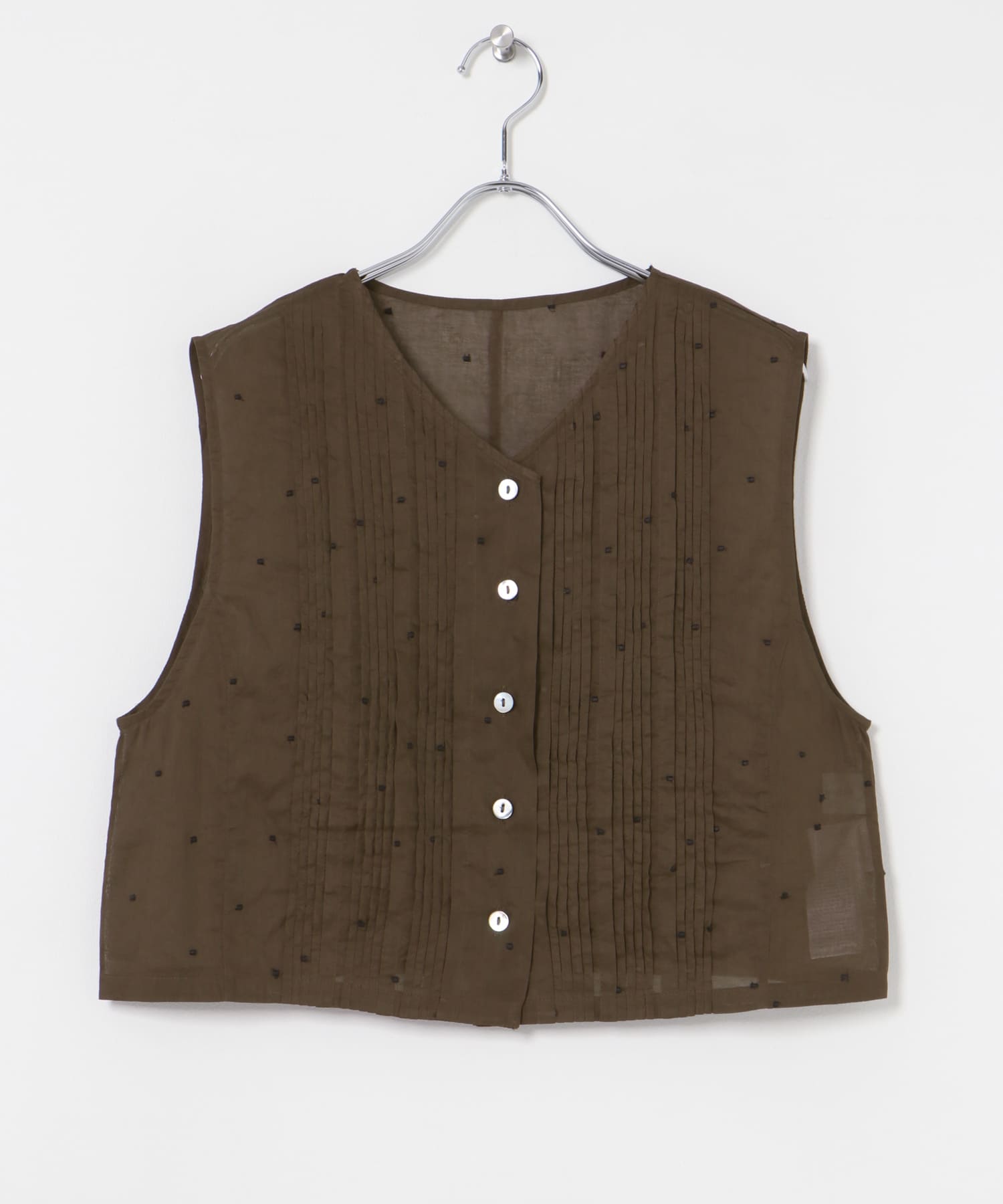 new basic　オーガンジードットピンタックベスト BROWN FREE