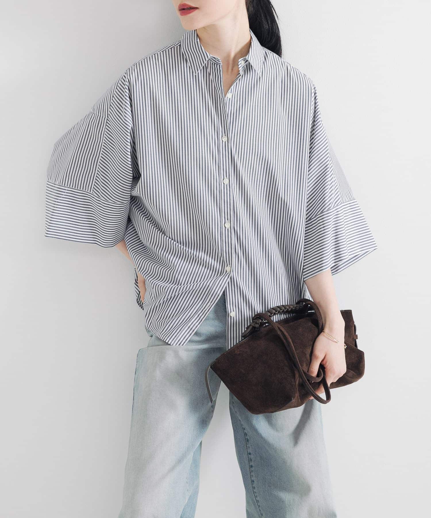 ハーフスリーブシャツ NAVYSTRIPE FREE