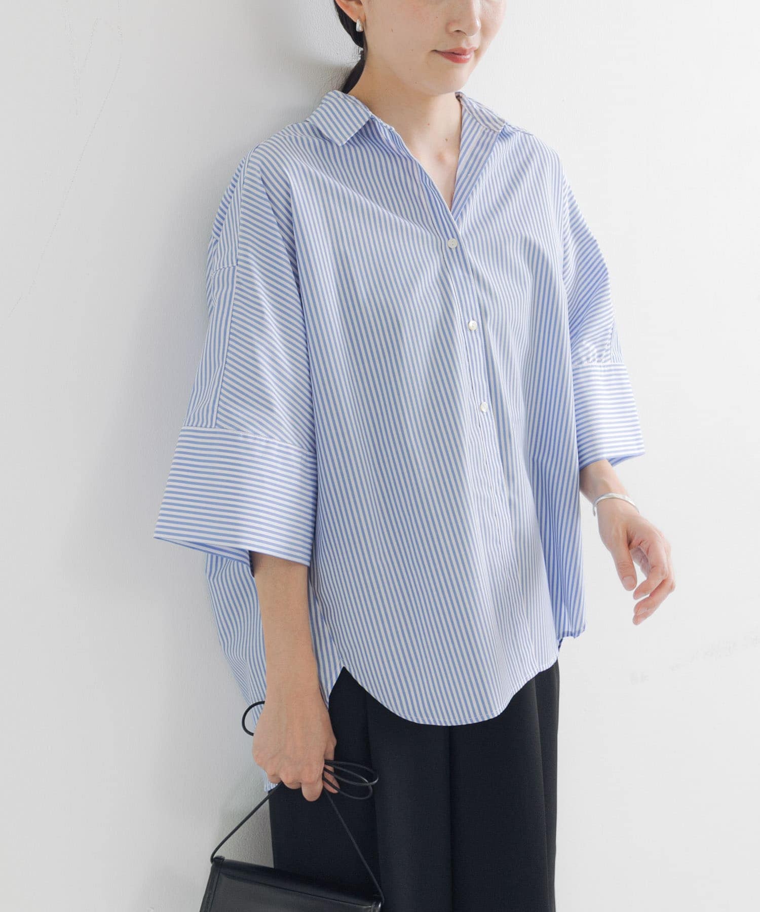ハーフスリーブシャツ SAXSTRIPE FREE