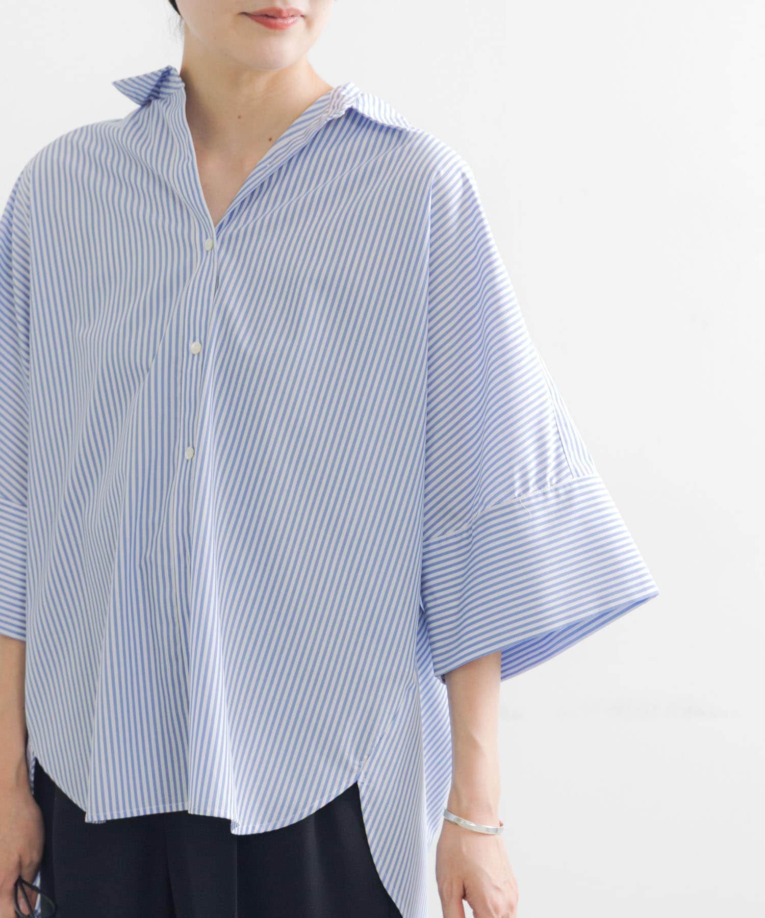 ハーフスリーブシャツ SAXSTRIPE FREE