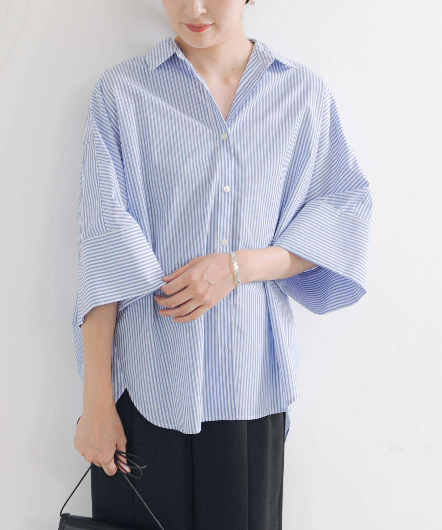 ハーフスリーブシャツ SAXSTRIPE FREE