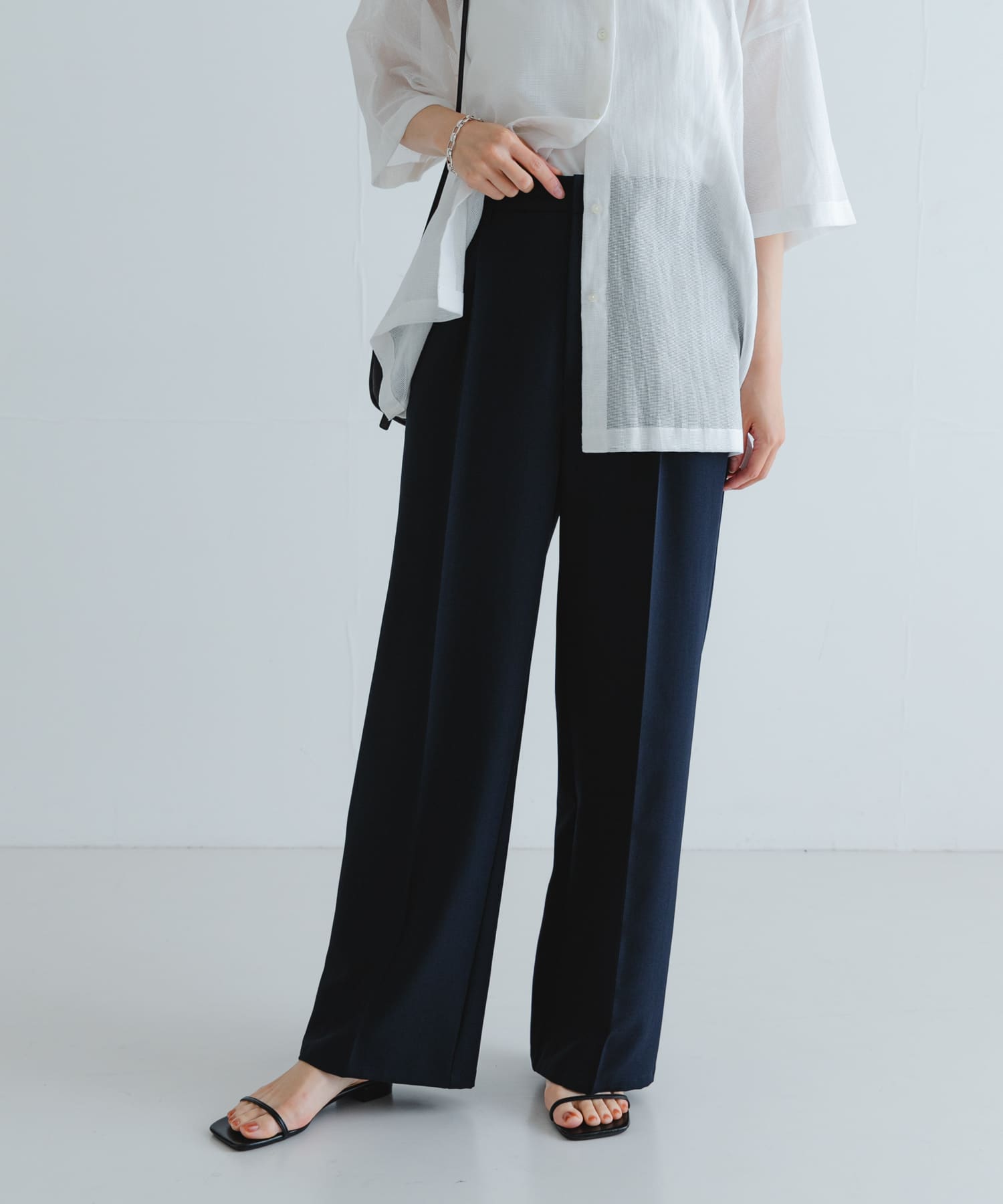 『3サイズ展開』『イージーケア』ストレッチタックスラックス NAVY 34