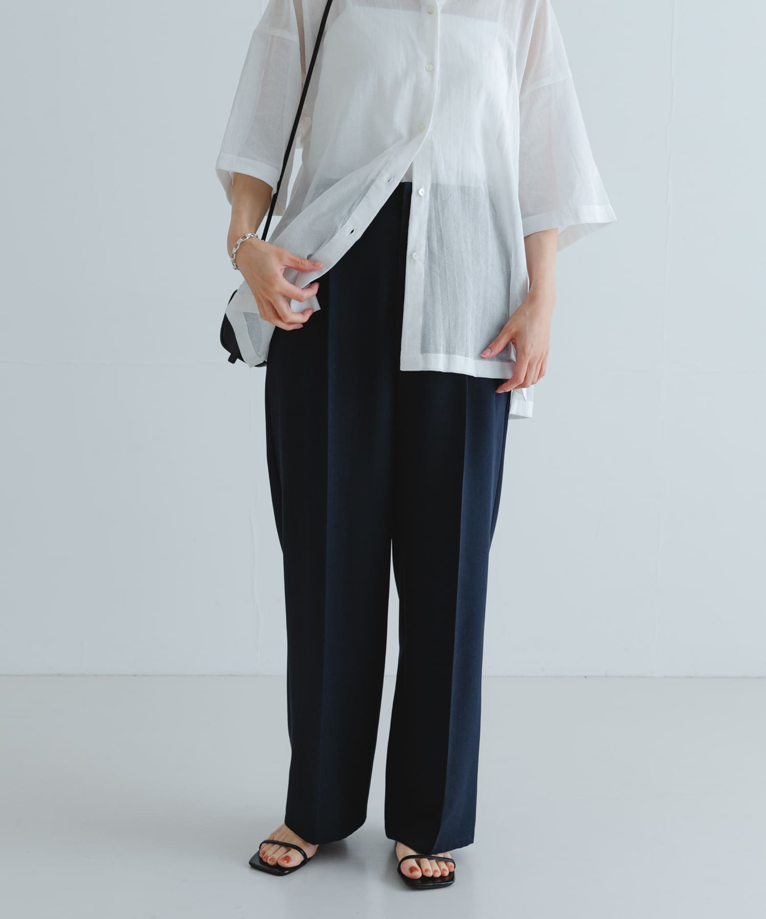 『3サイズ展開』『イージーケア』ストレッチタックスラックス NAVY 34