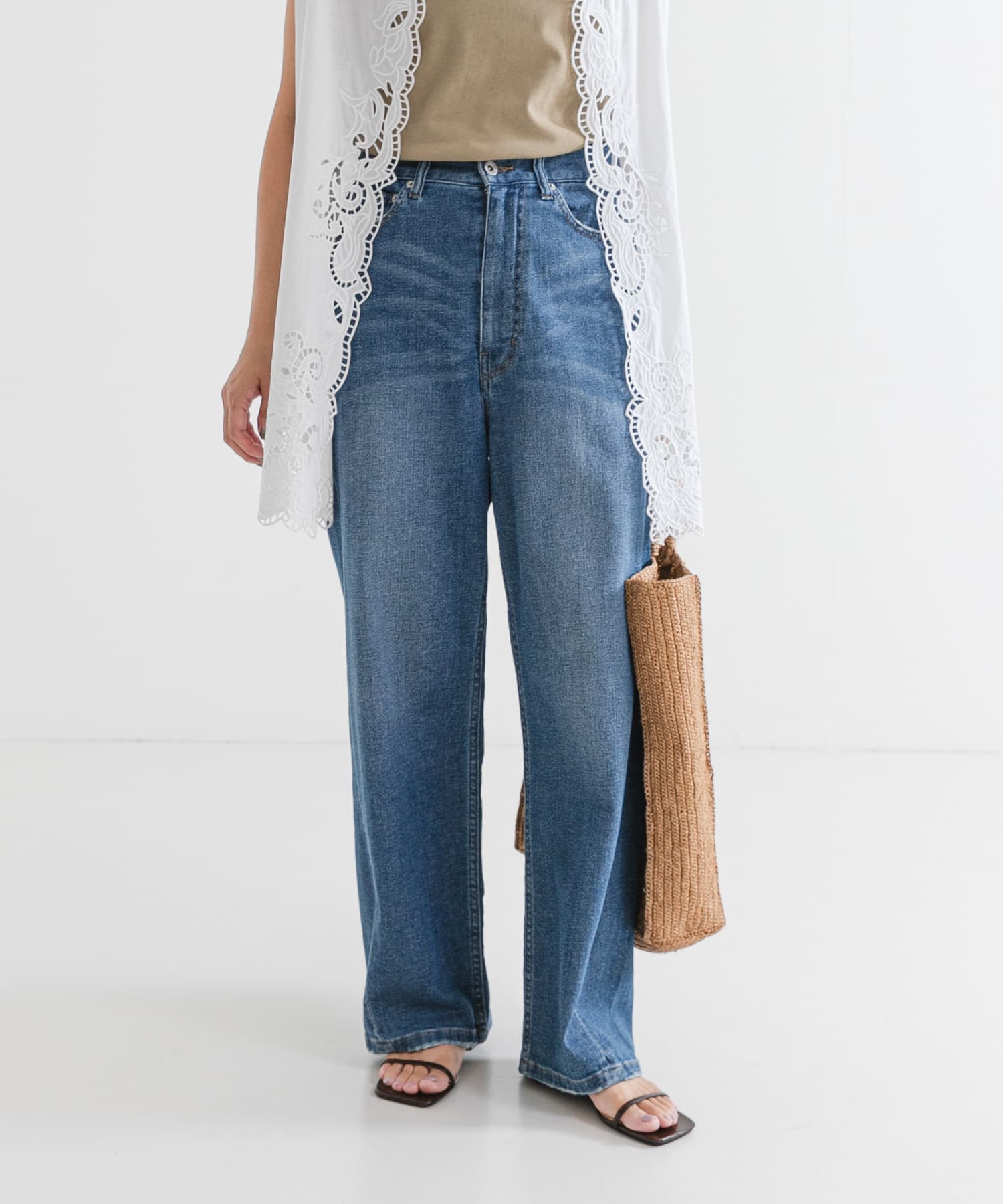 『3サイズ展開』綿麻デニムワイドストレートパンツ