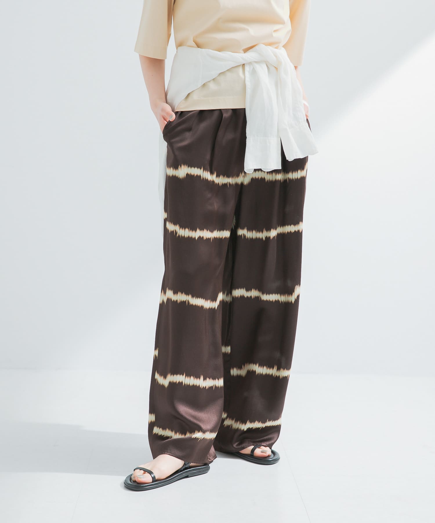 『2サイズ展開』シルクミックスボーダープリントパンツ