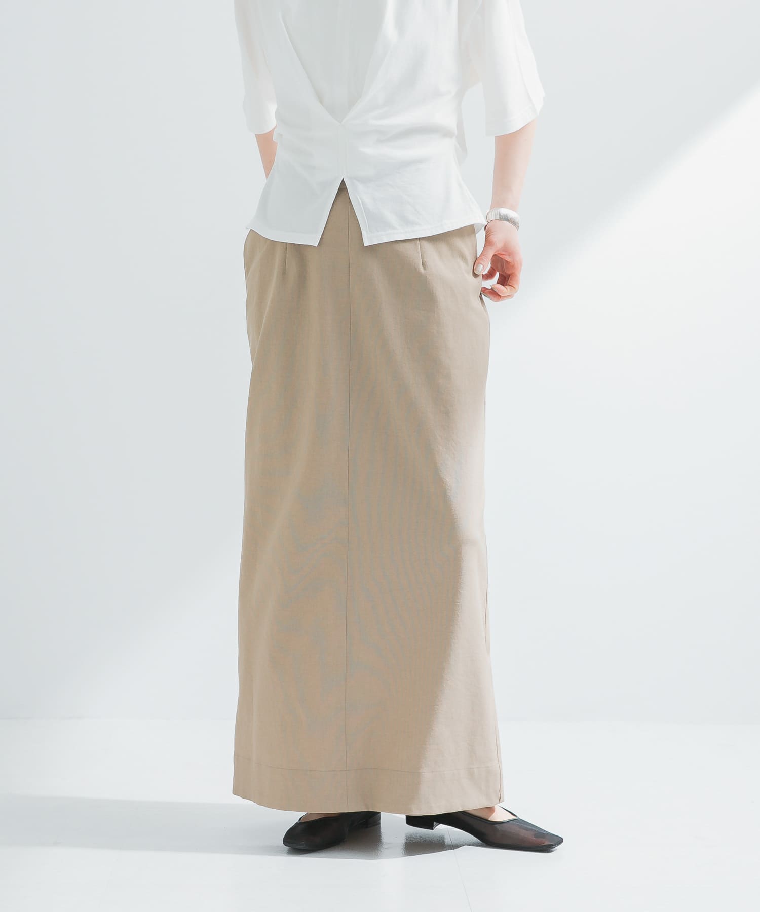 『2サイズ展開』リネン混ロングスカート