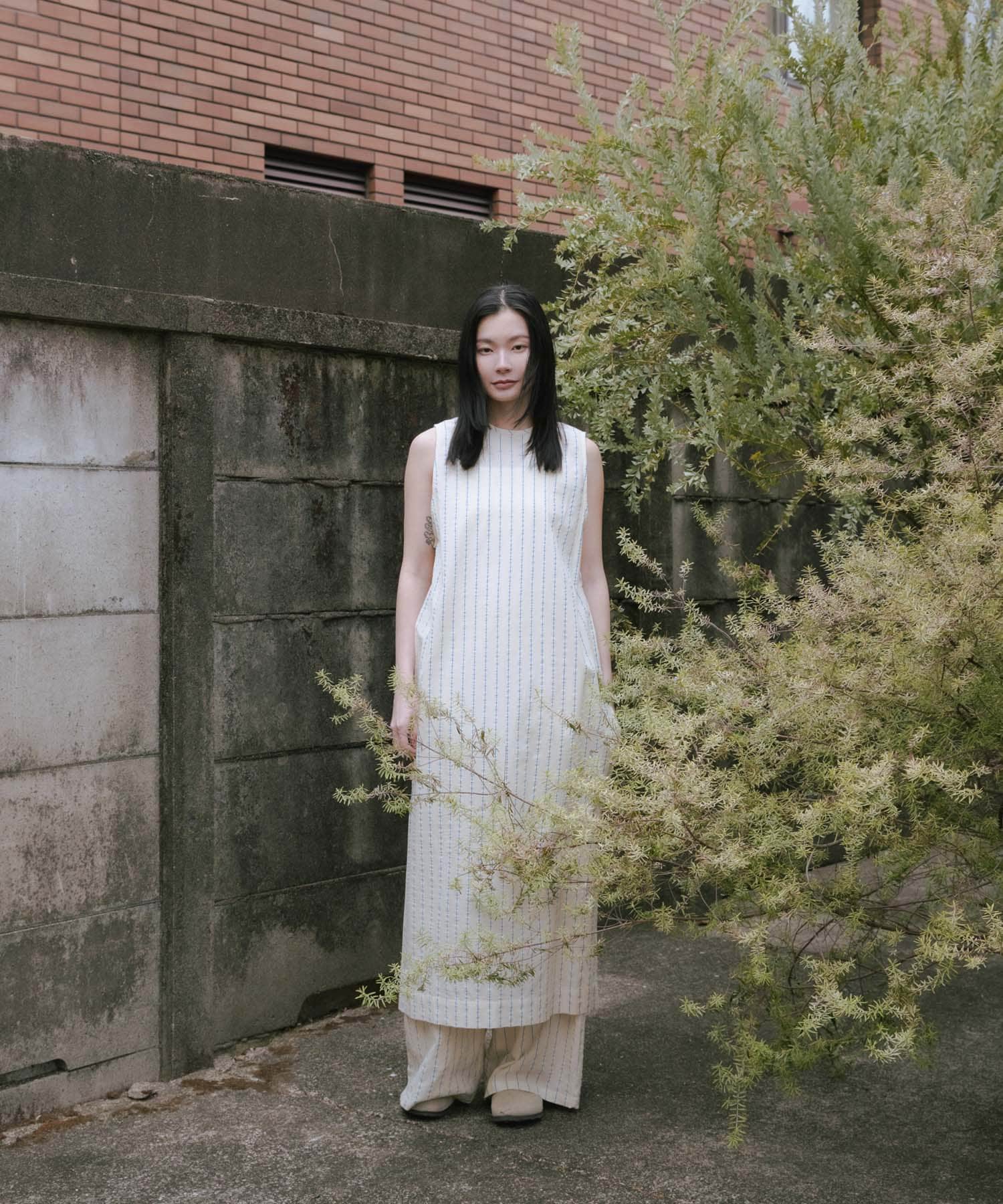 new basic　インドコットンサッカーストライプワンピース