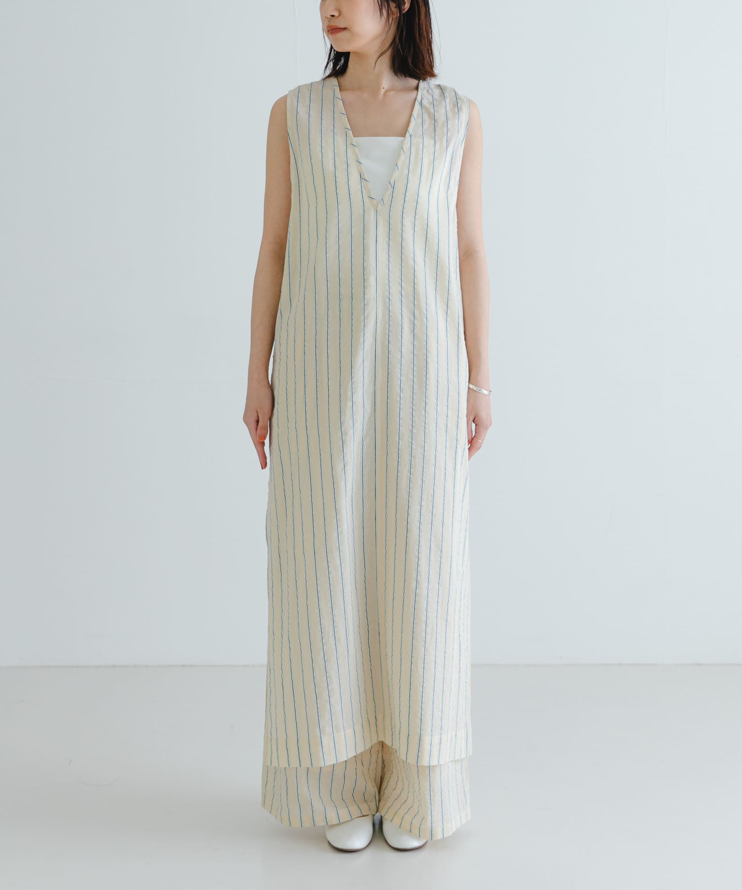 new basic インドコットンサッカーストライプワンピース(FREE L.BEIGE