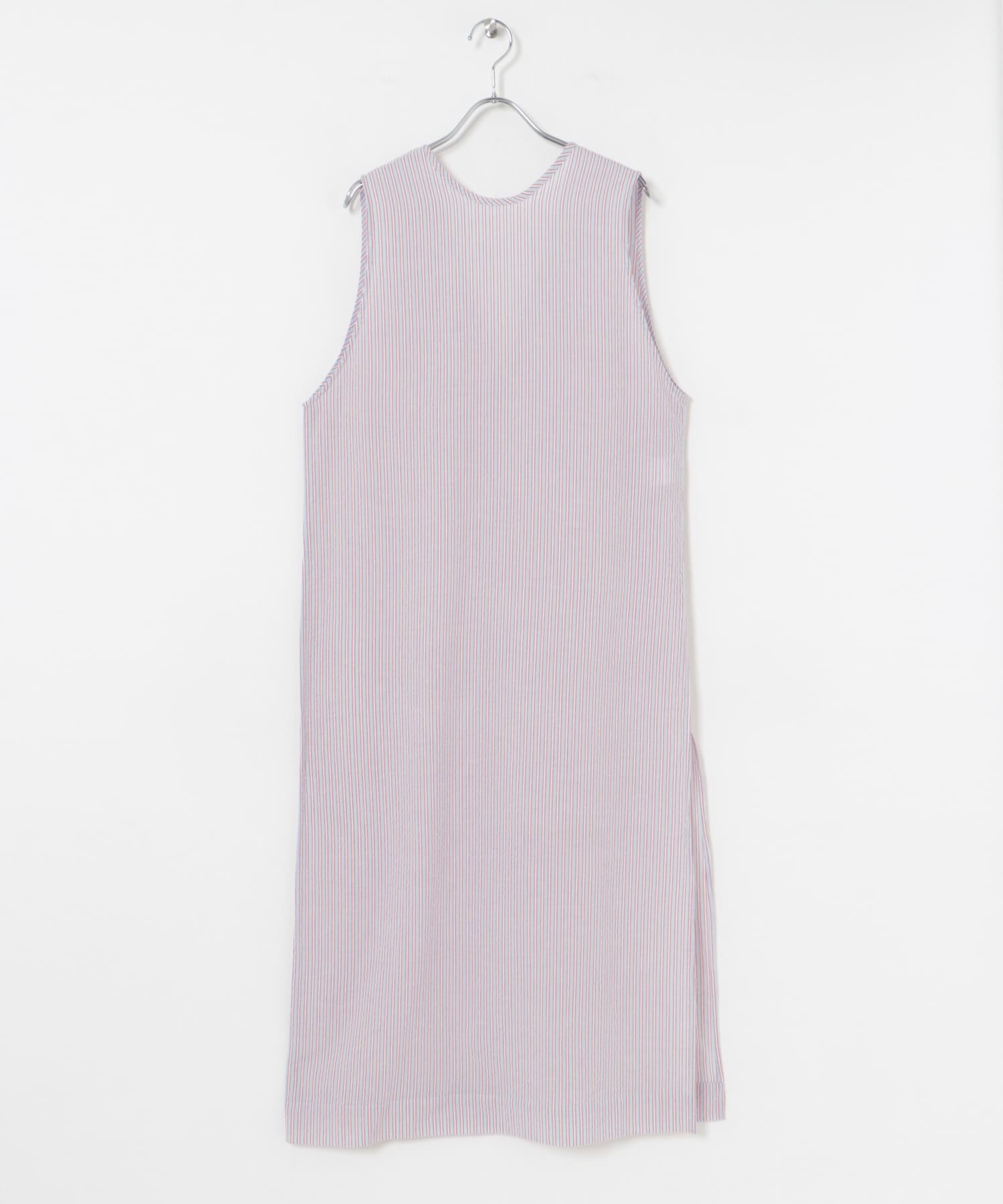 new basic　インドコットンサッカーストライプワンピース RED FREE