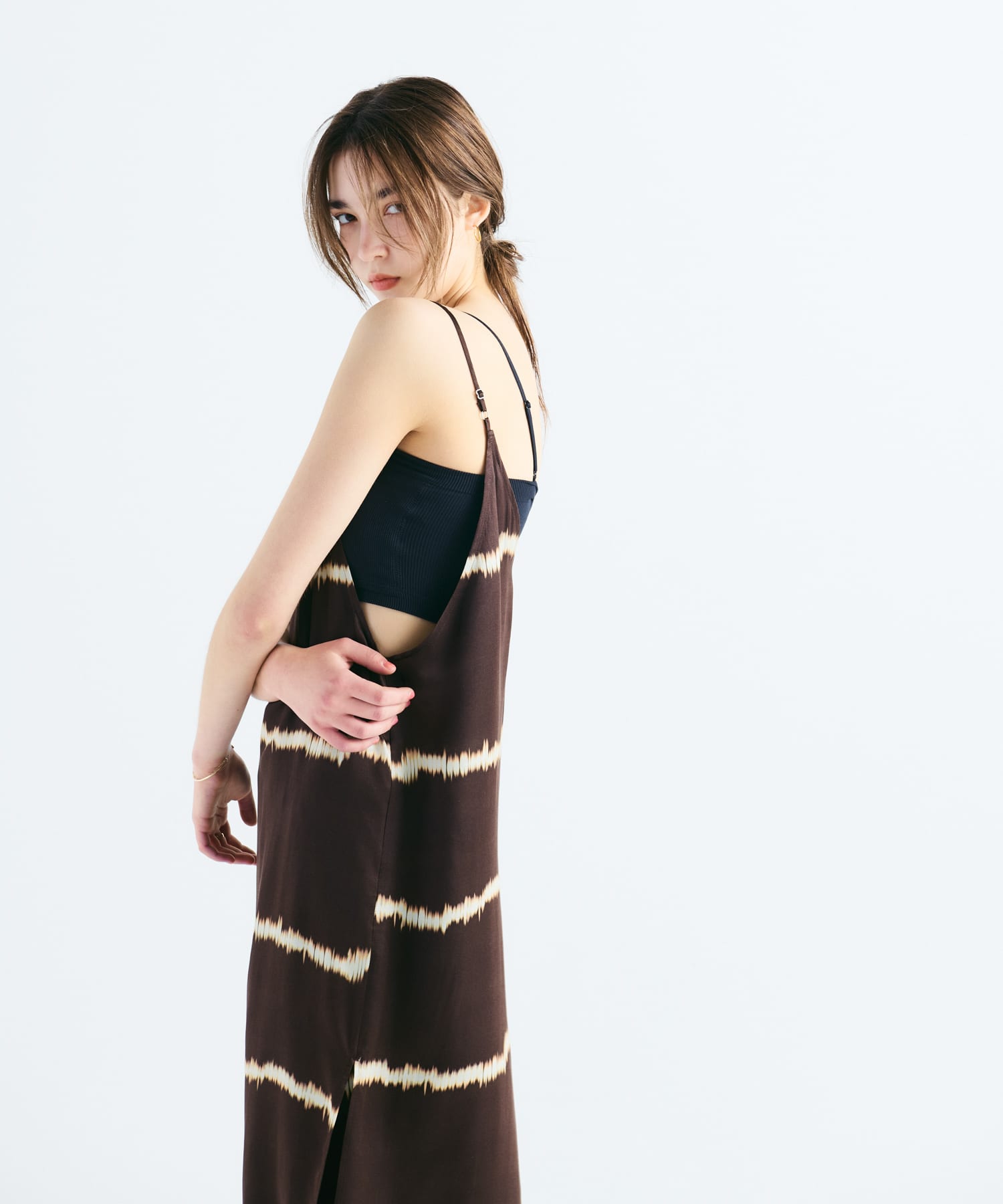 シルクミックスボーダープリントワンピース(FREE OFF