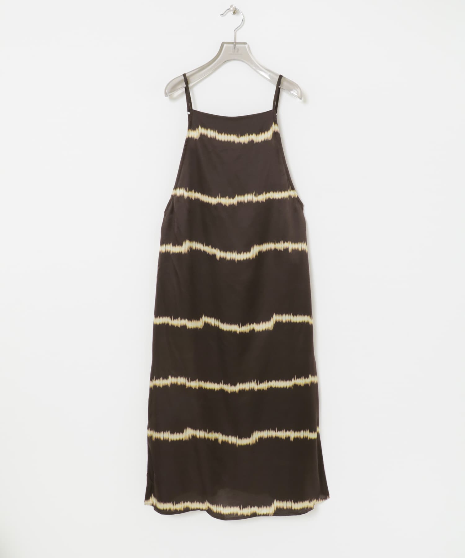 シルクミックスボーダープリントワンピース BROWN FREE